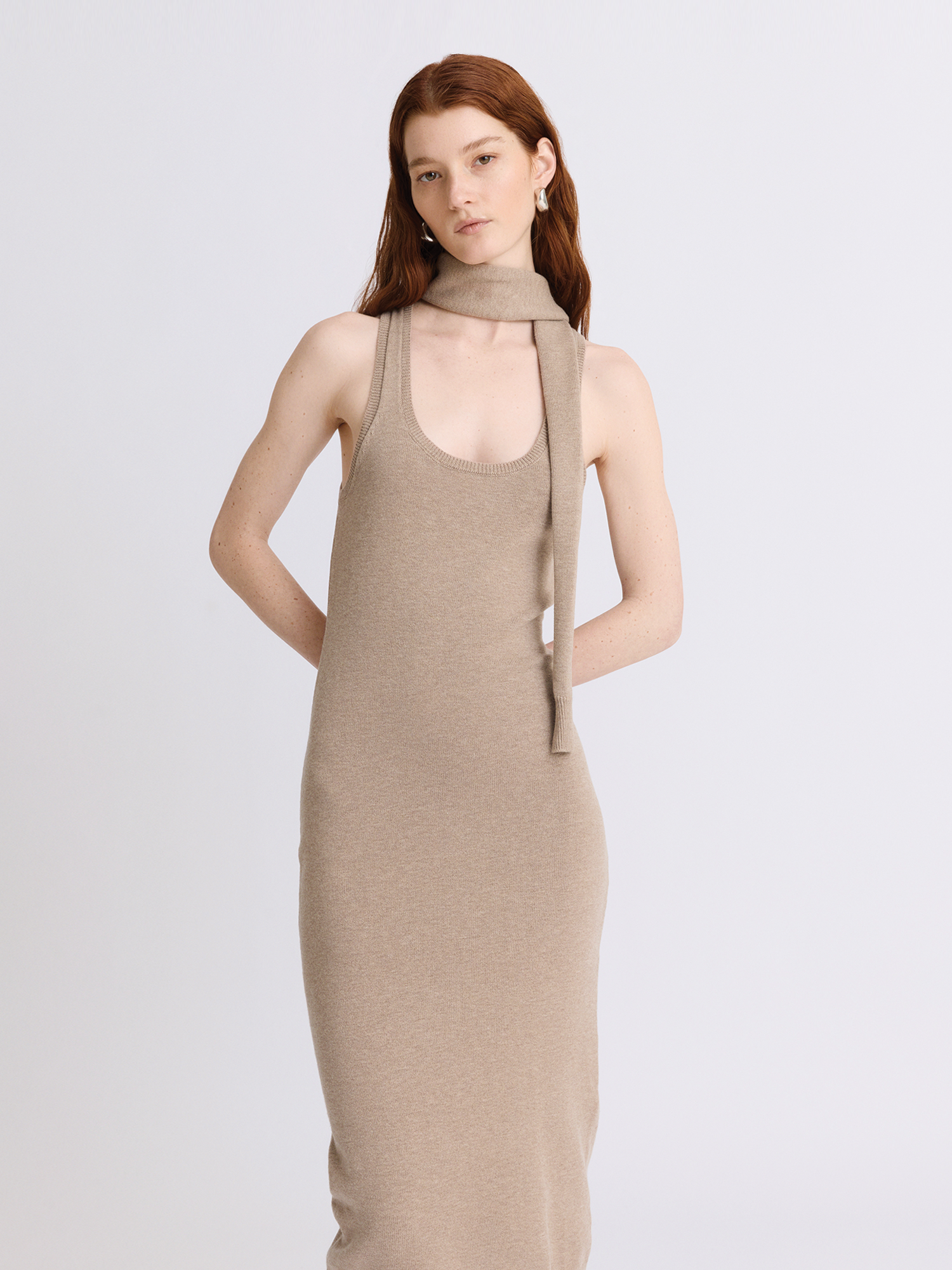 Scarf Camel Tank Midi Dress Camel Knit / XS Scarf Camel Tank Midi Dress Camel Knit / XS