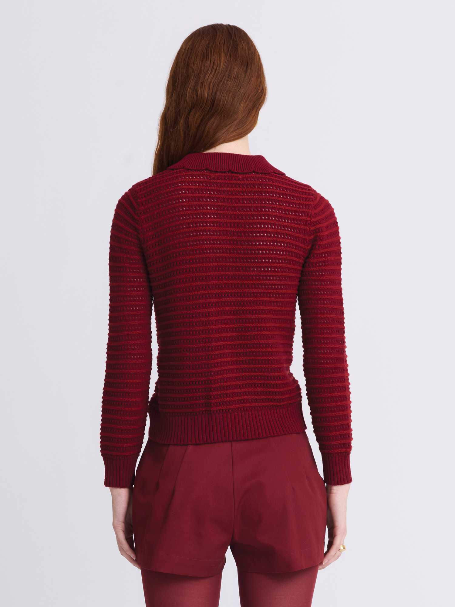 Striped Mesh Burgundy Cardigan