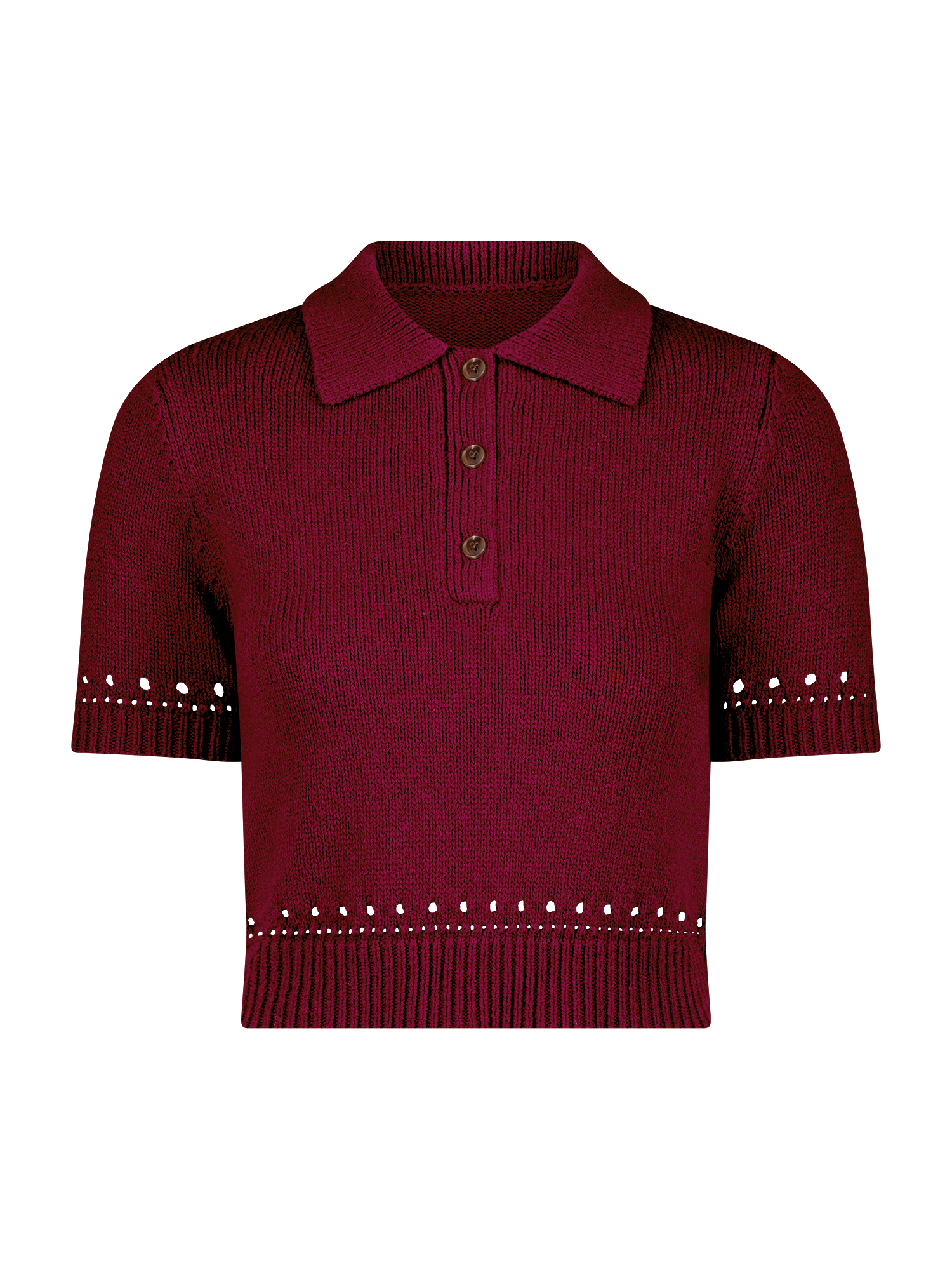 Eyelet Trim Burgundy Polo Top