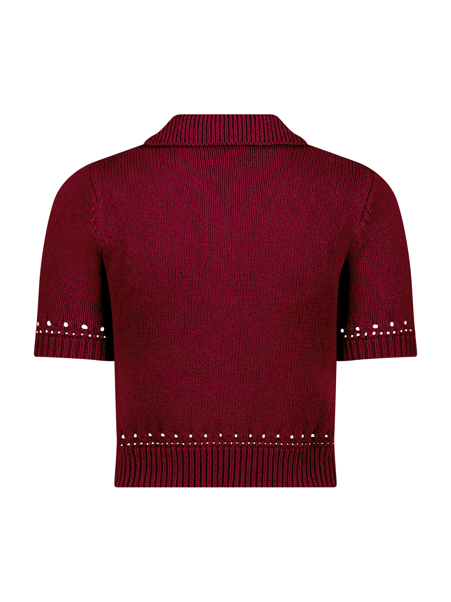 Eyelet Trim Burgundy Polo Top