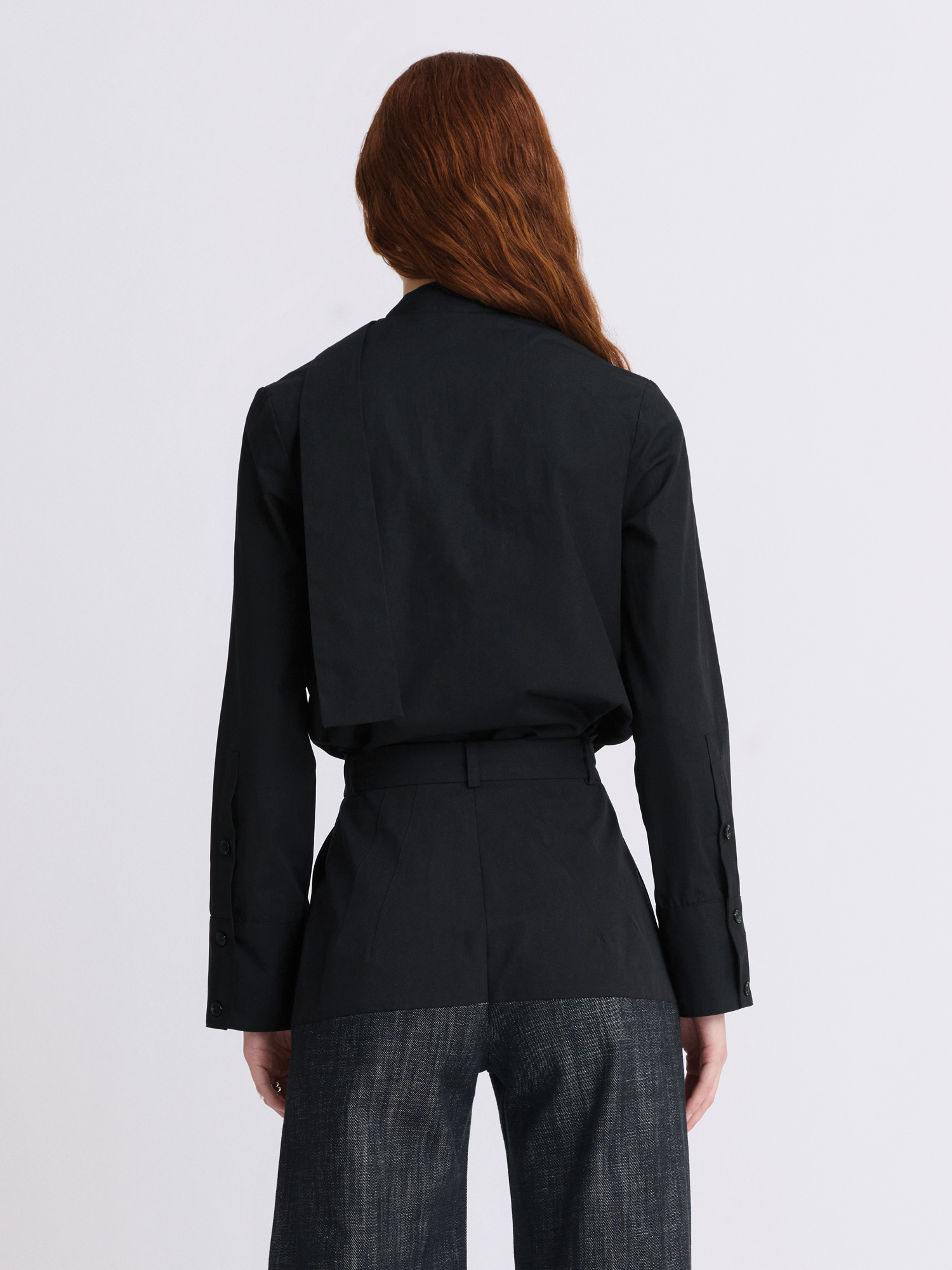 Scarf Black Poplin Long Sleeve Blouse