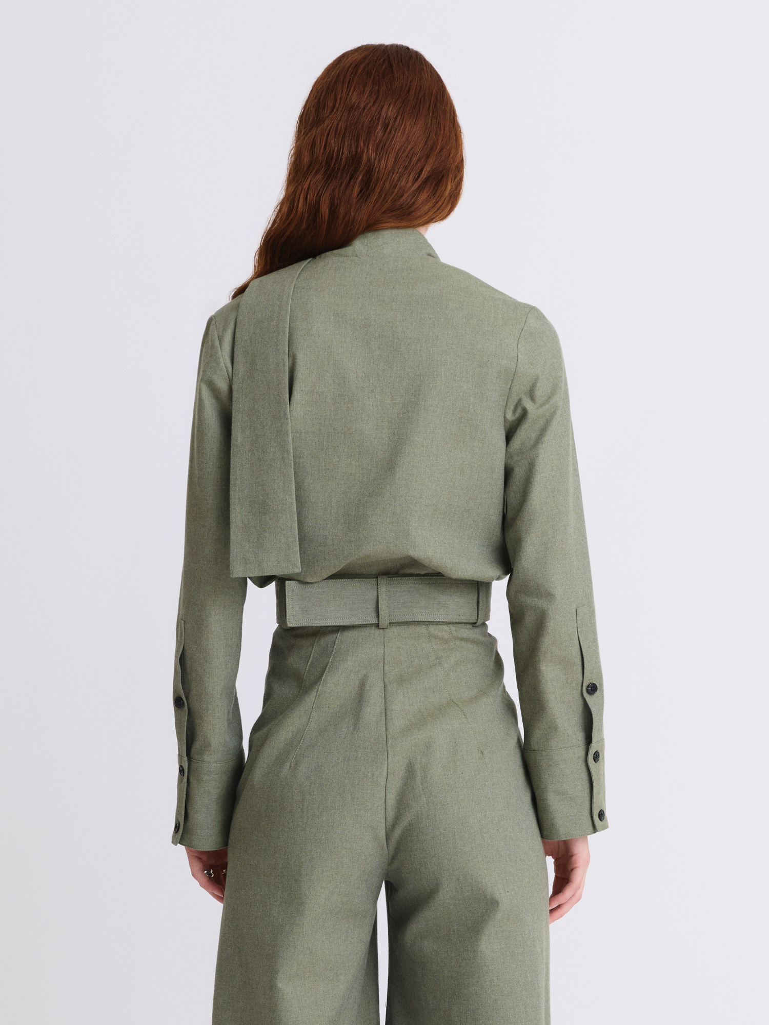 Scarf Sage Flannel Long Sleeve Blouse