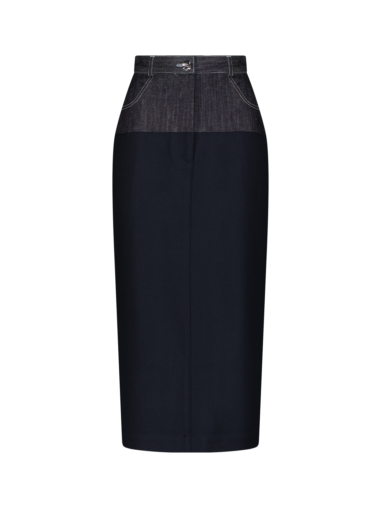 Raw Denim Combo Midi Skirt