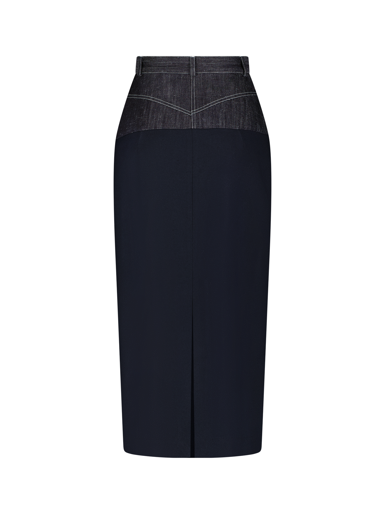 Raw Denim Combo Midi Skirt