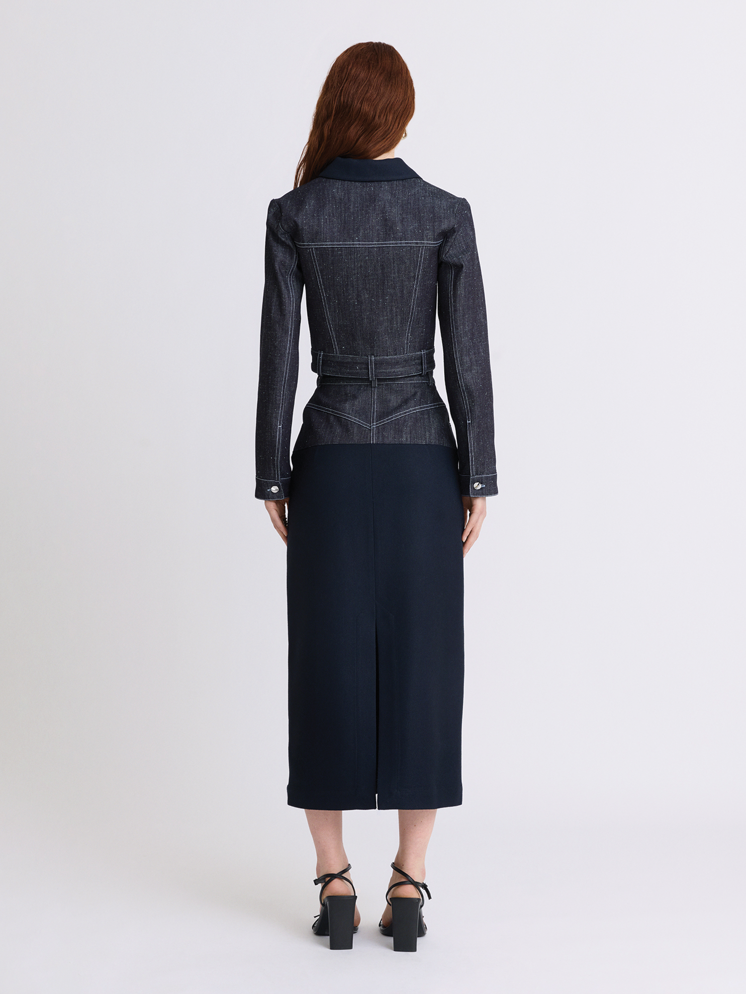 Raw Denim Combo Midi Skirt