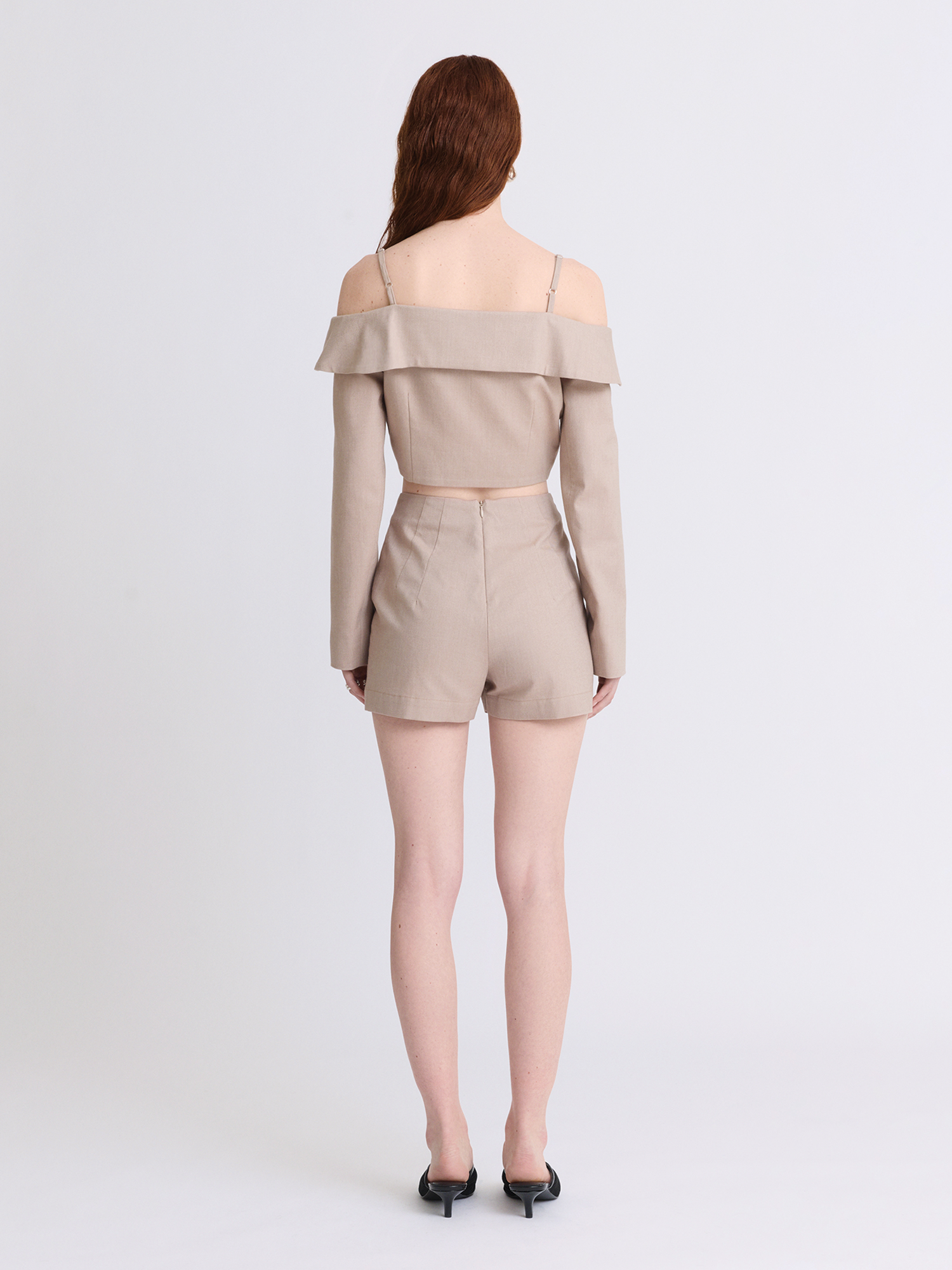 Double-Breasted Camel Flannel Skort