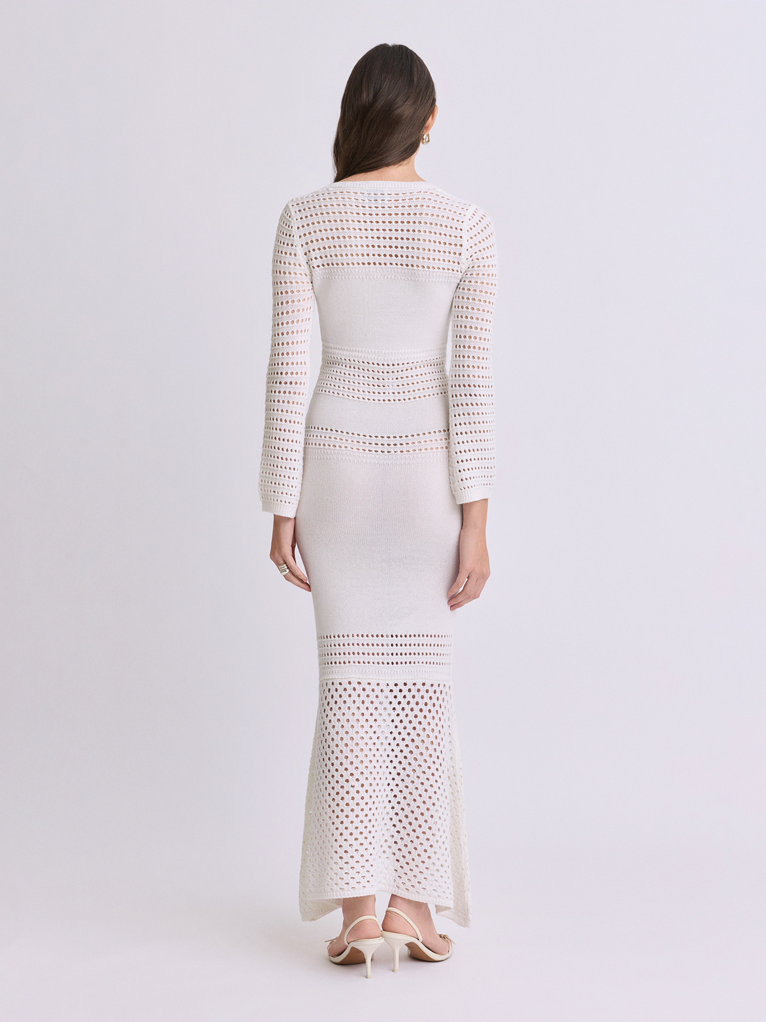 Striped Mesh White Handkerchief Midi Dress