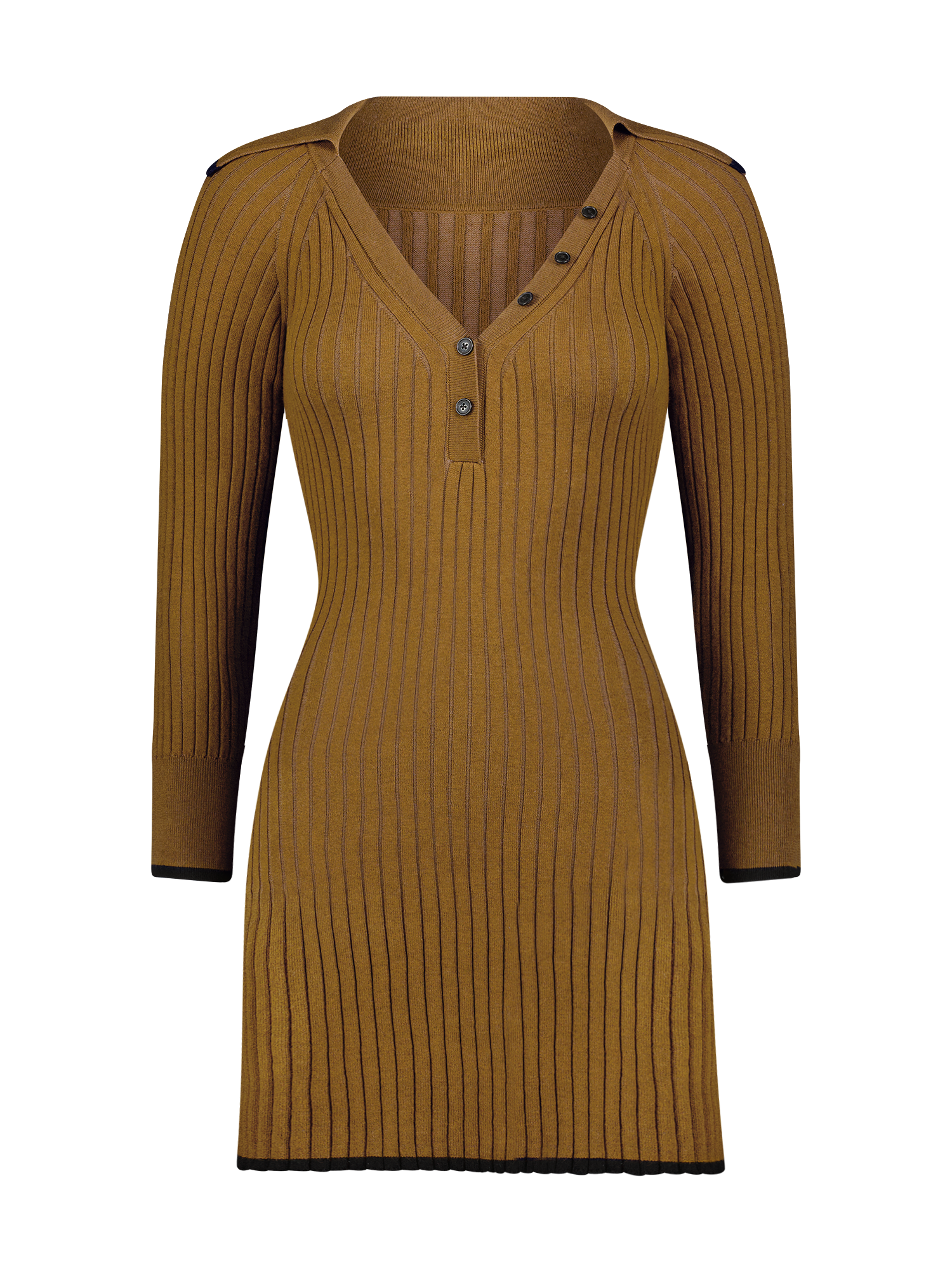 Polo Long Sleeve Olive Rib Knit Mini Dress