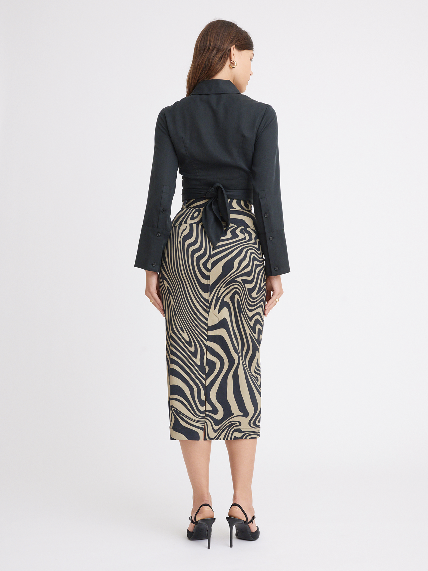 Khaki Printed Pencil Midi Skirt