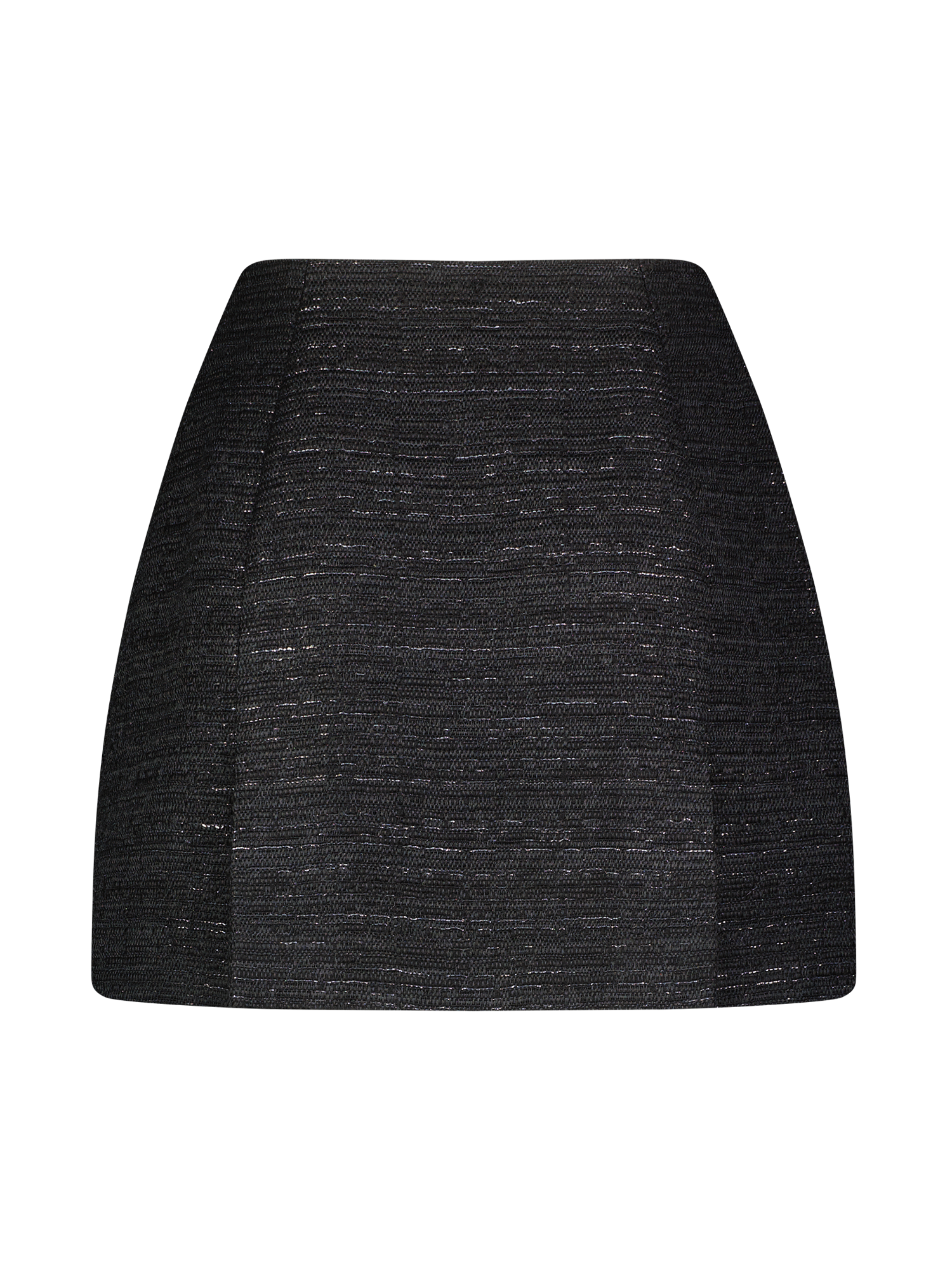 Button Kick Pleat Black Tweed Mini Skirt