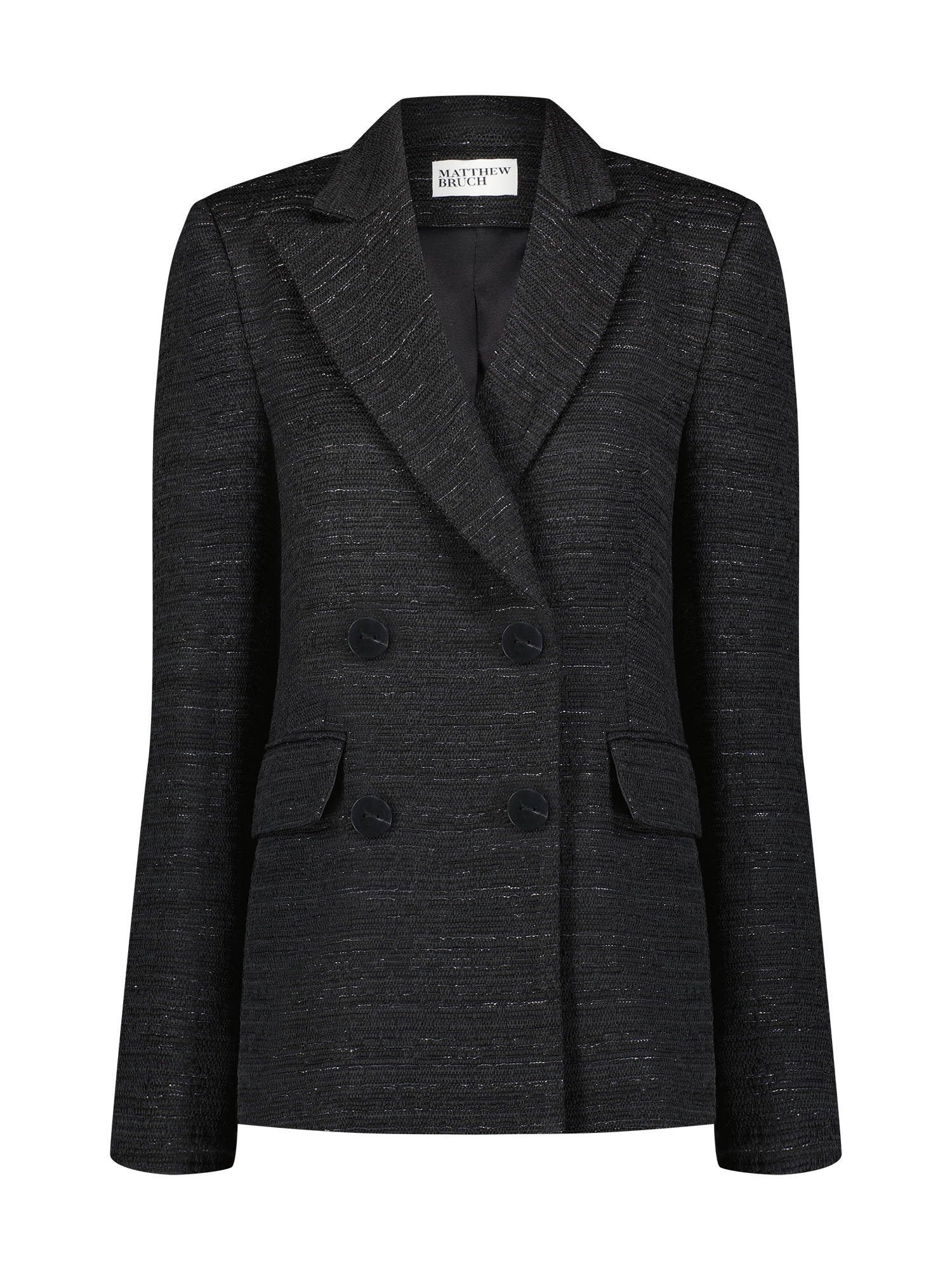 Oversized Double-Breasted Black Tweed Blazer