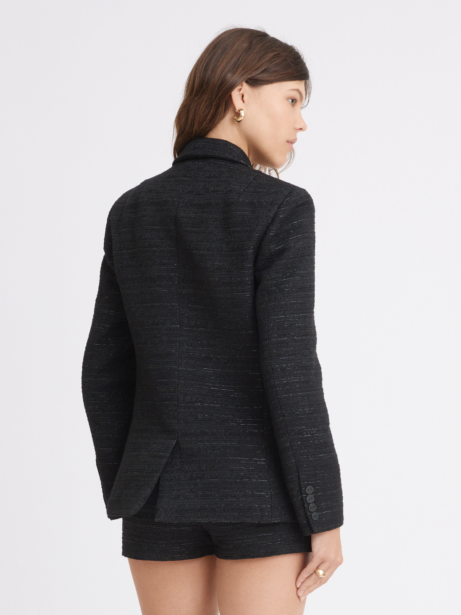 Oversized Double-Breasted Black Tweed Blazer