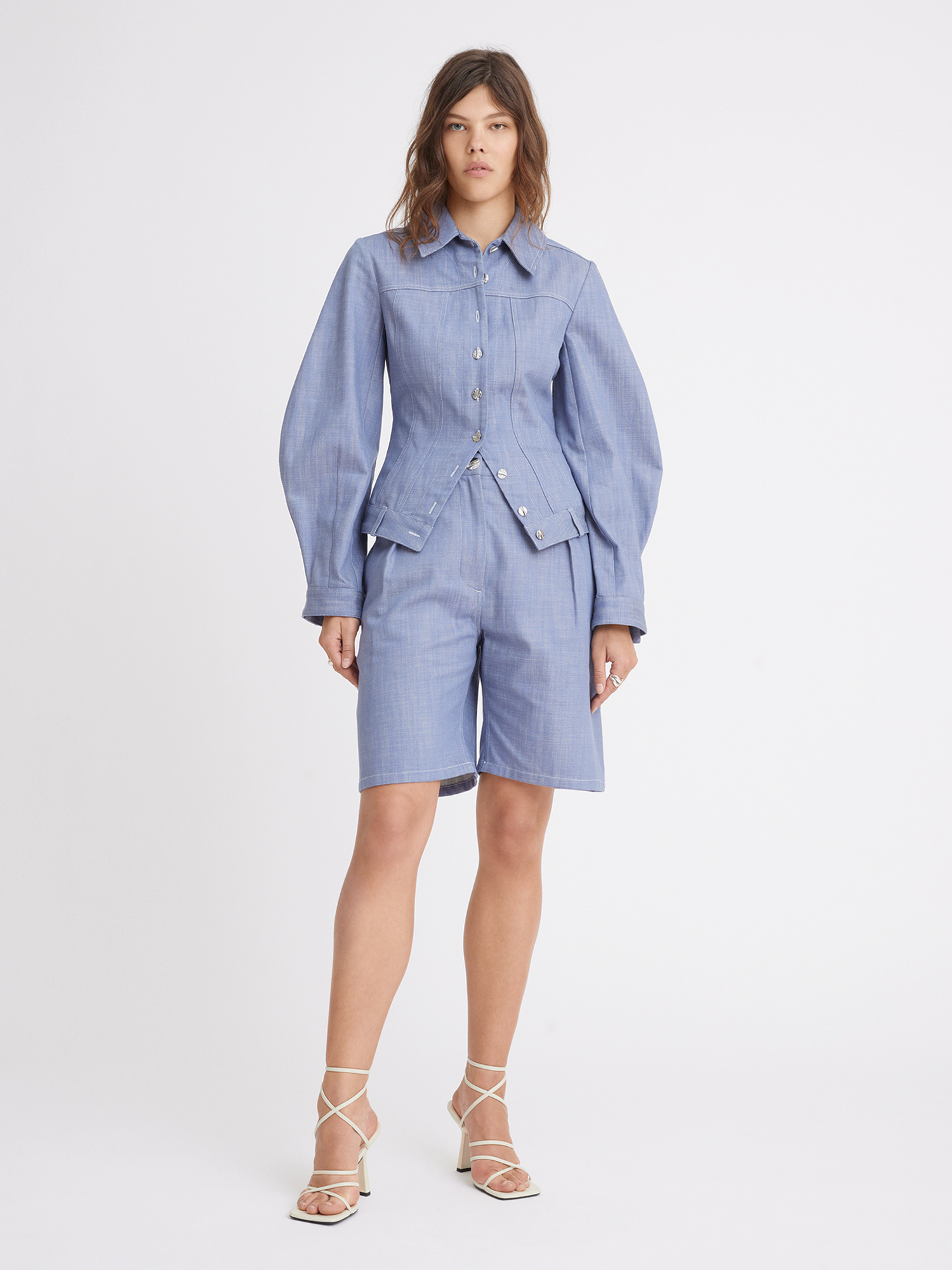 Seamed Leg of Mutton Faded Blue Denim Jacket