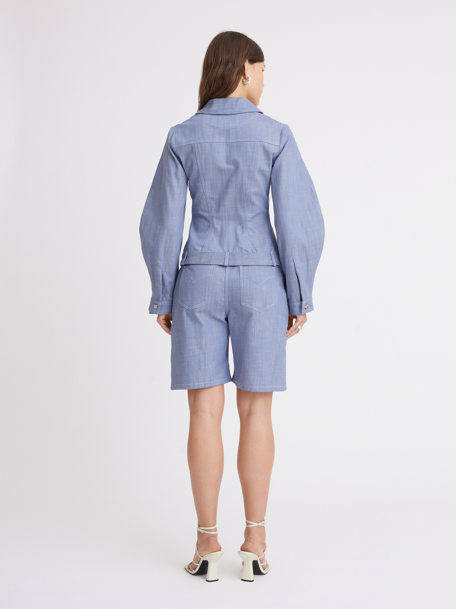 Seamed Leg of Mutton Faded Blue Denim Jacket