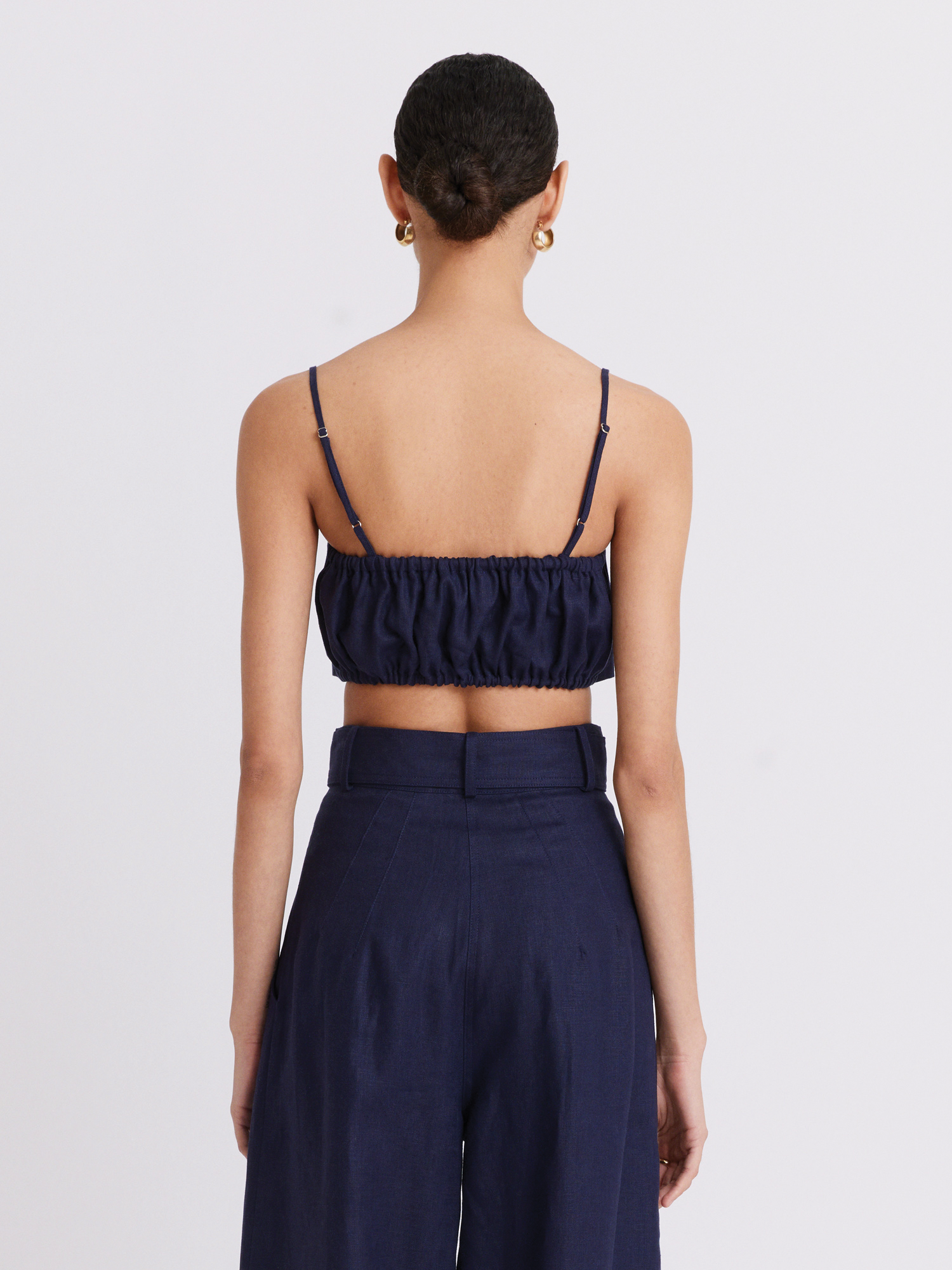 Structured Bandeau Navy Linen Crop Top