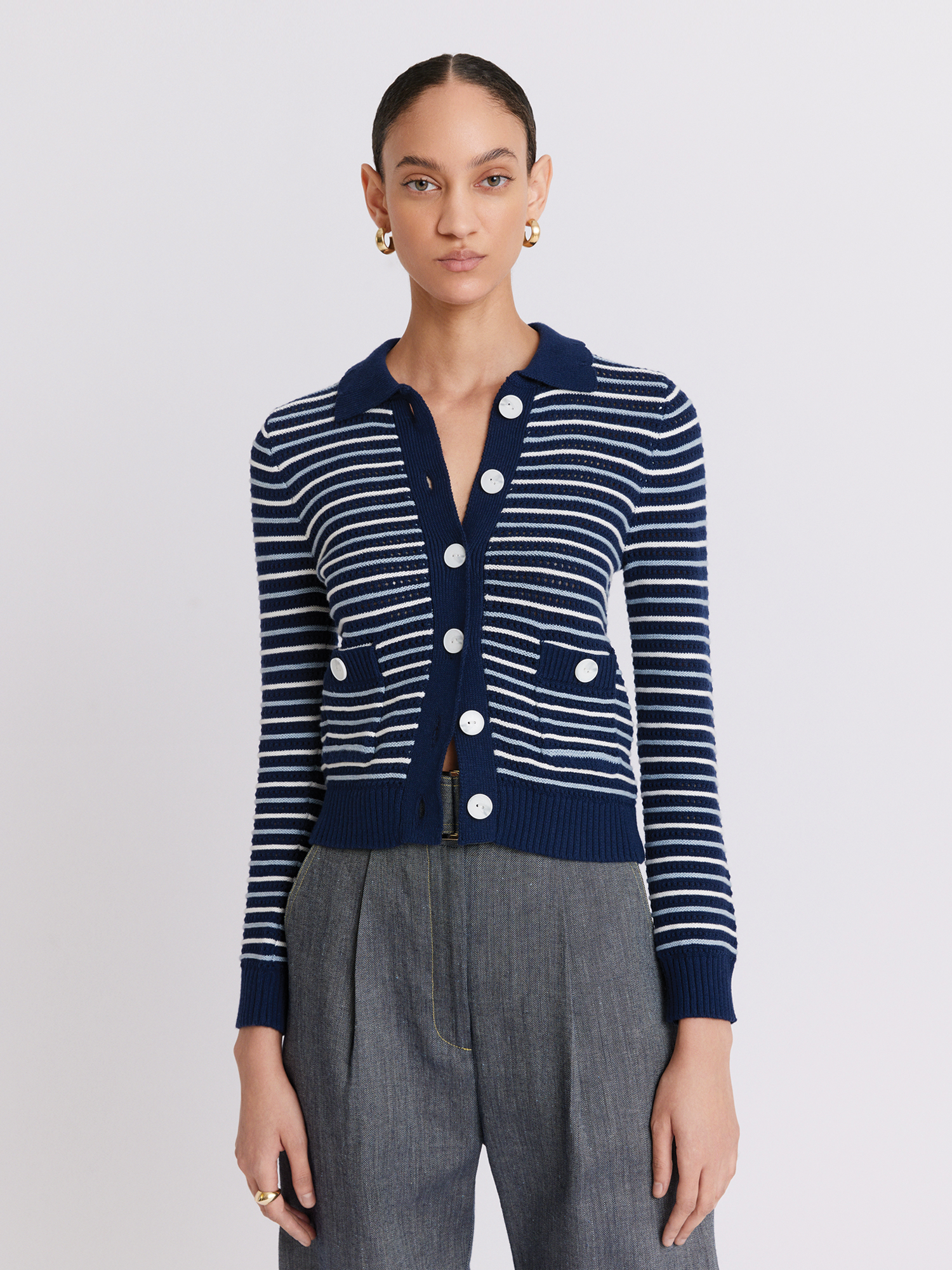 Striped Mesh Navy Cardigan