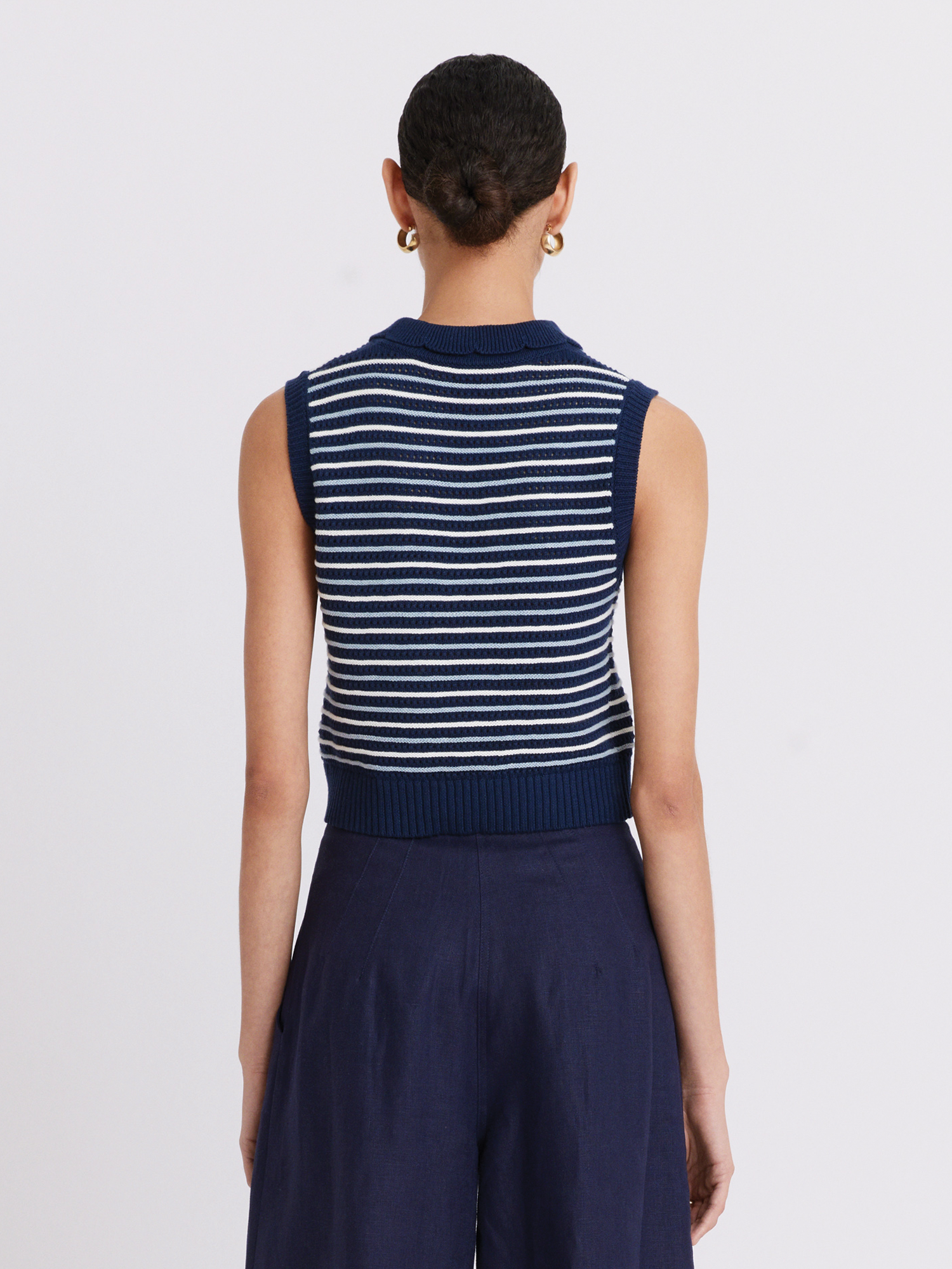 Striped Mesh Collared Navy Tank Top