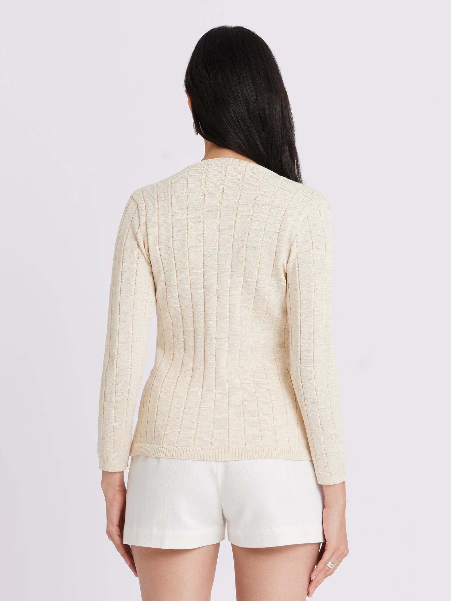 Long Sleeve Ecru Rib Cardigan