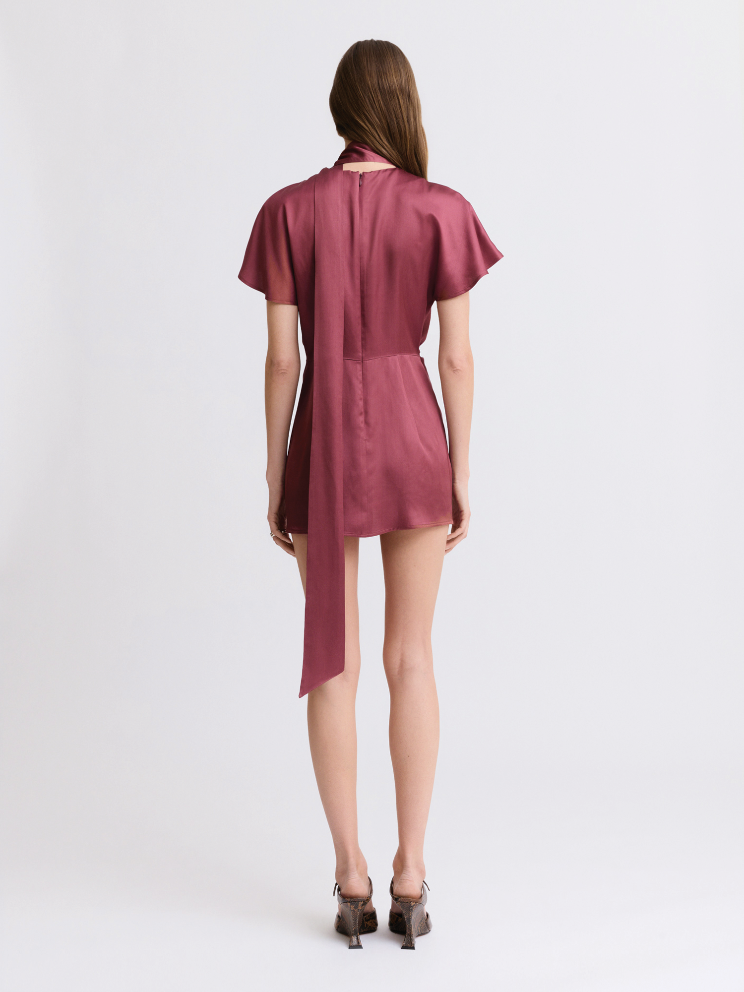 Twist Scarf Merlot Satin Mini Dress