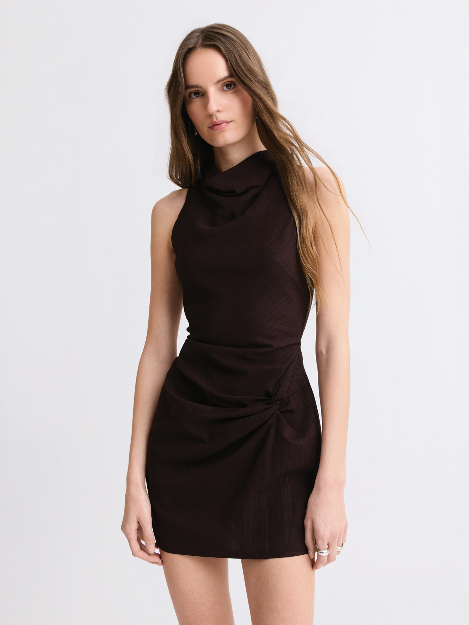 Cowl Tank Brown Stripe Mini Dress