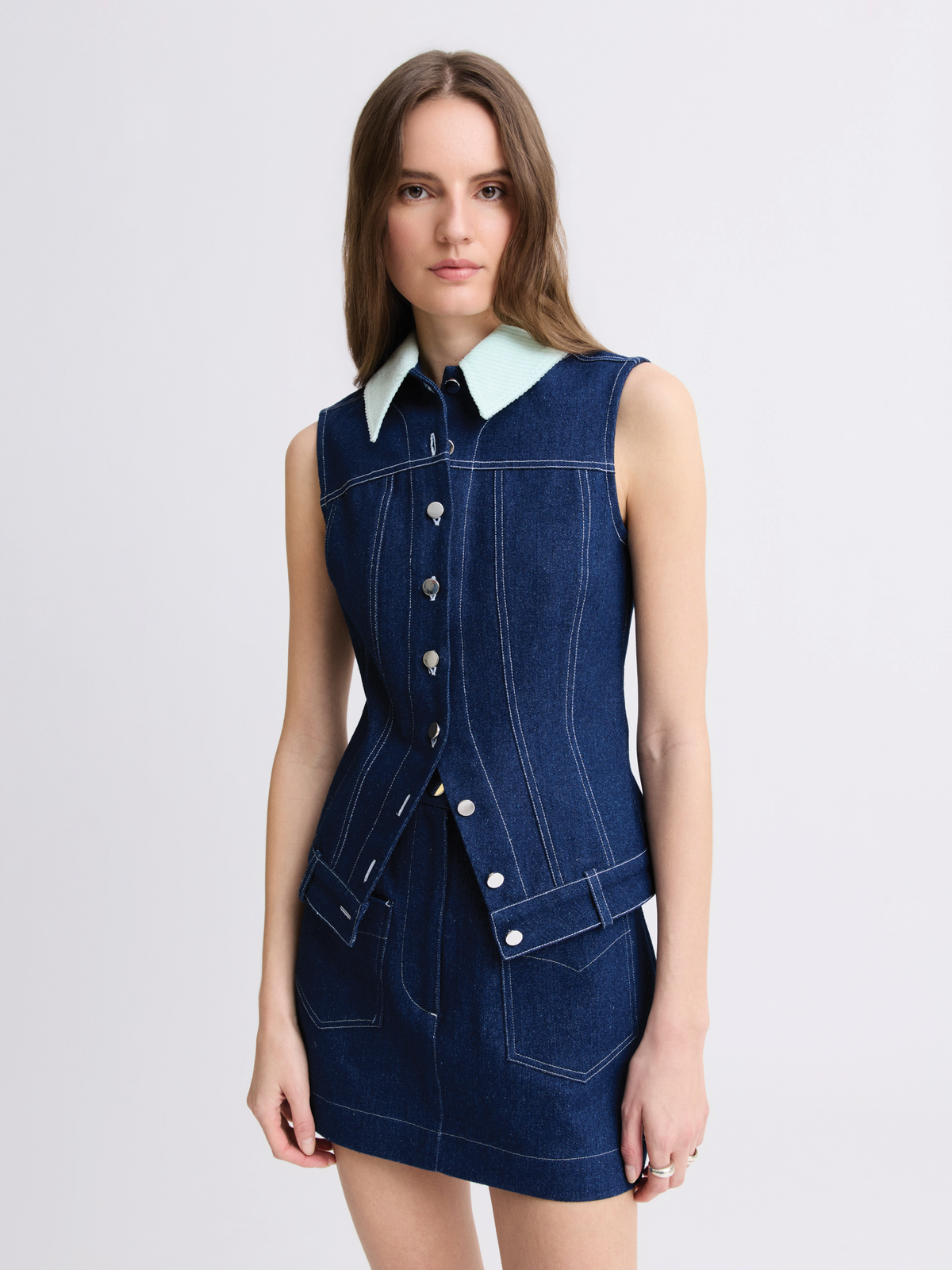 Collared Button Down Medium Wash Vest