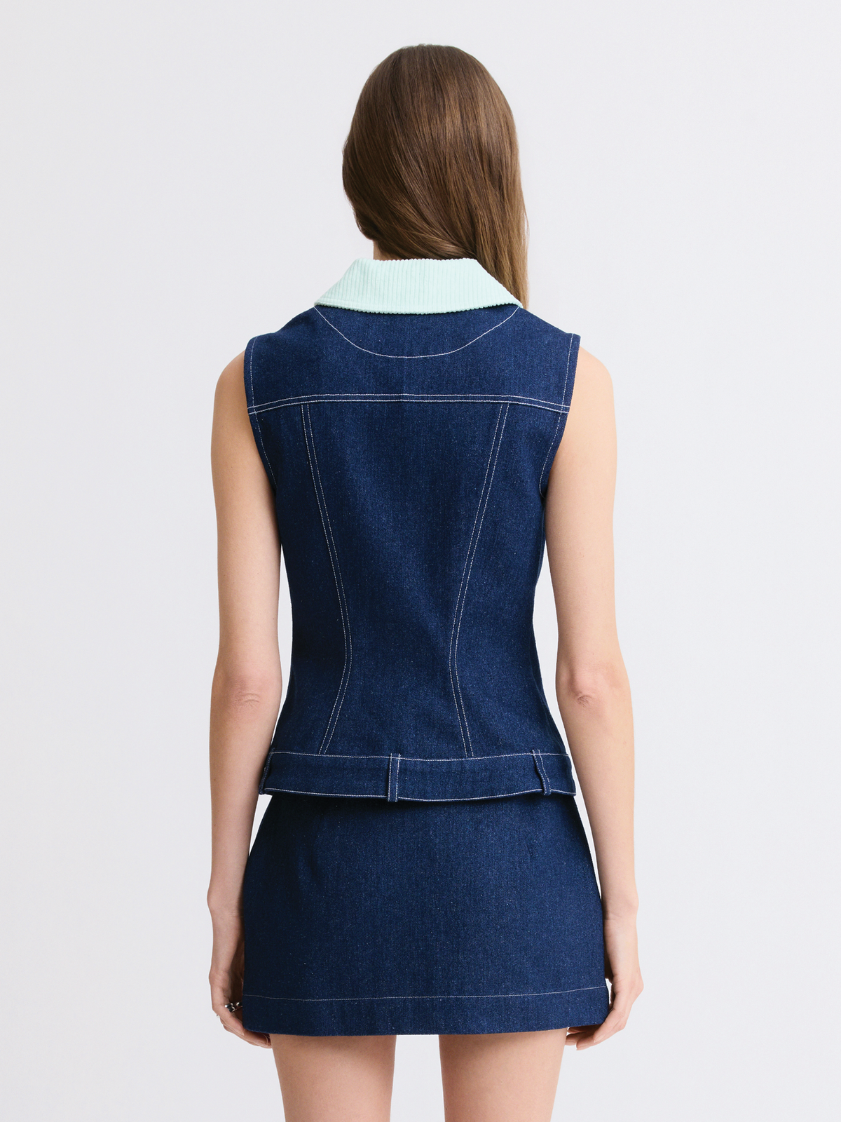 Collared Button Down Medium Wash Vest