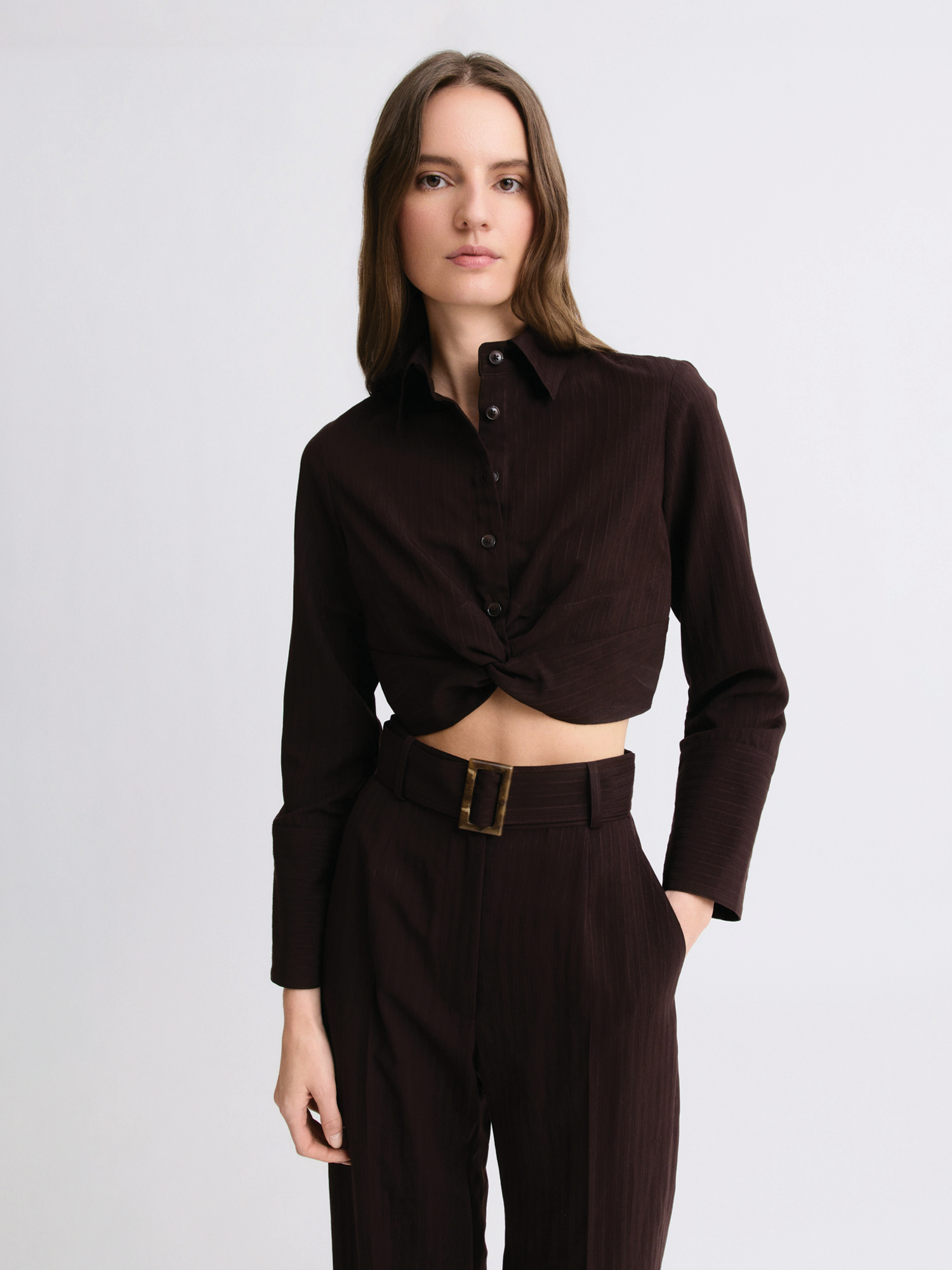 Twist Brown Stripe Button Up
