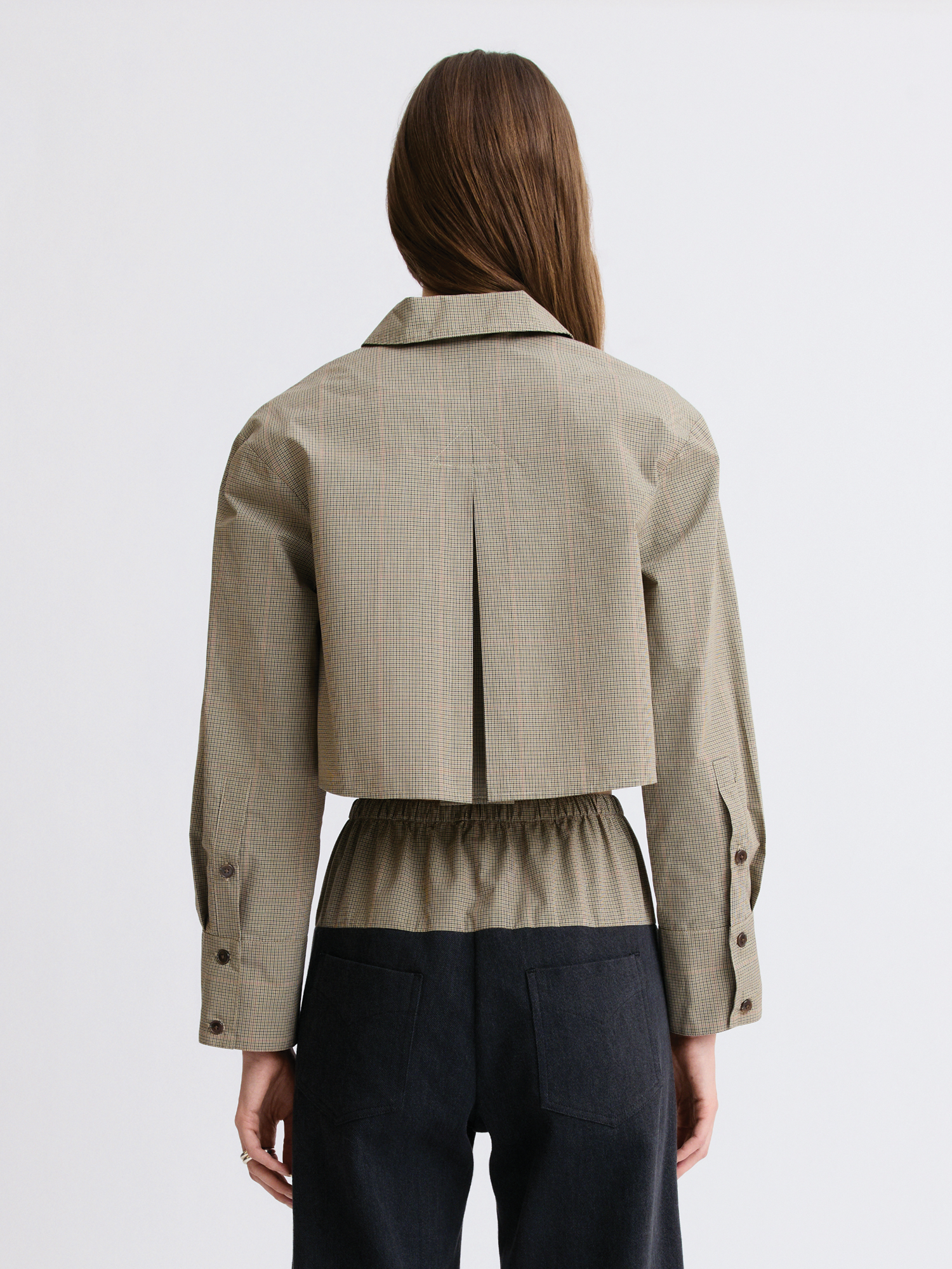 Cropped Oversized Khaki Plaid Button Down
