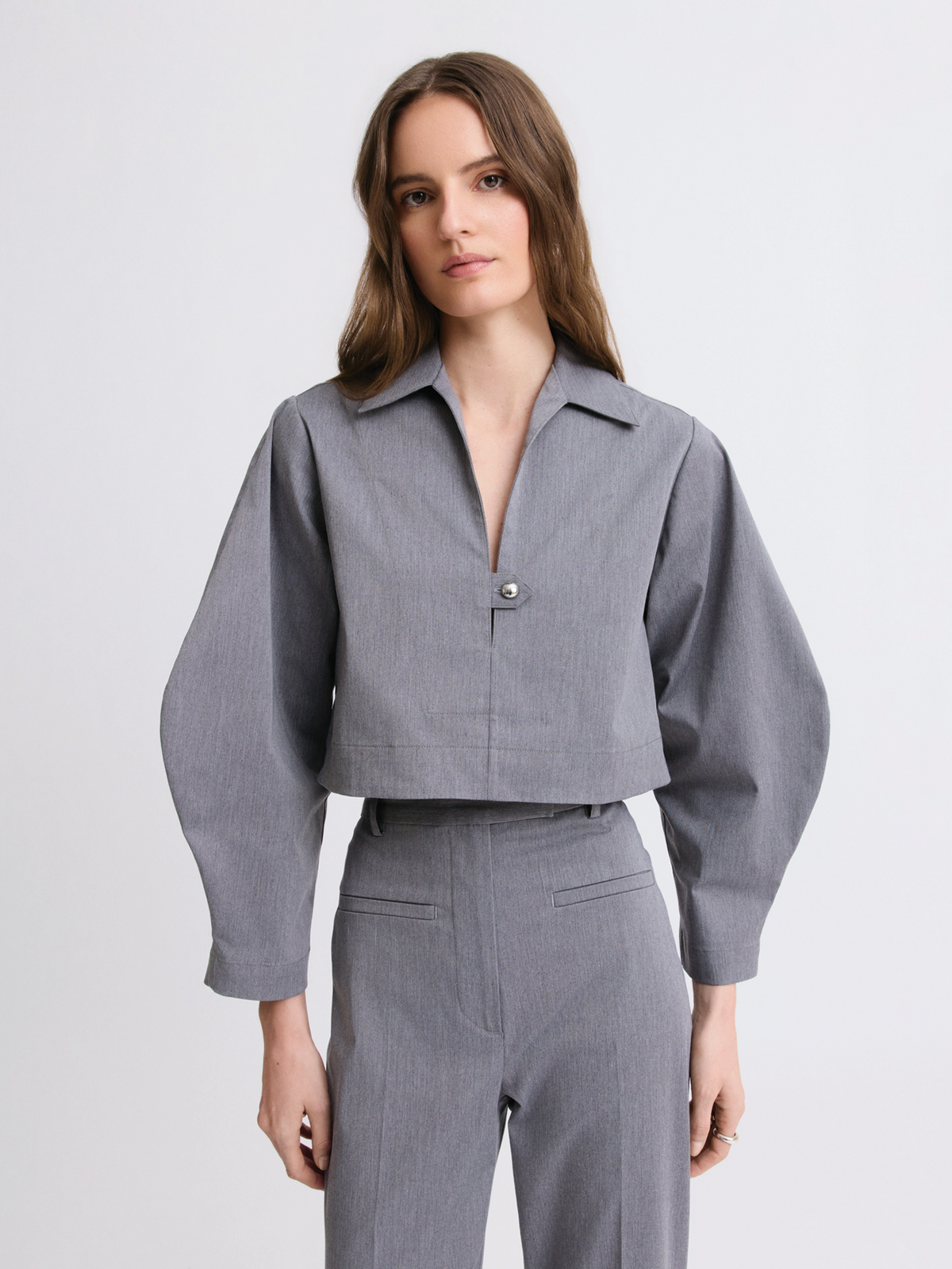 Pop-Over Charcoal Long Sleeve Top