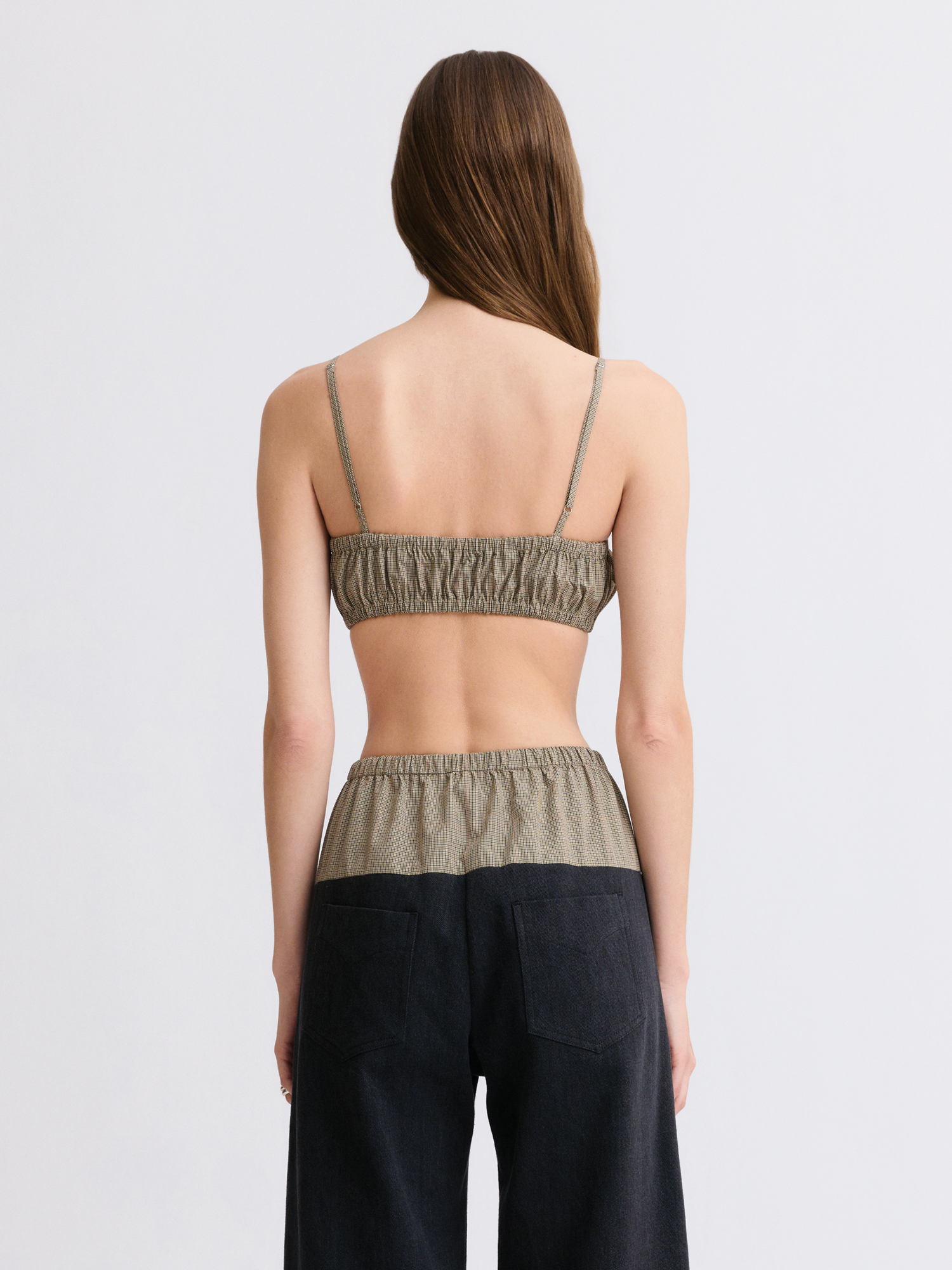 Bubble Bandeau Khaki Plaid Crop Top