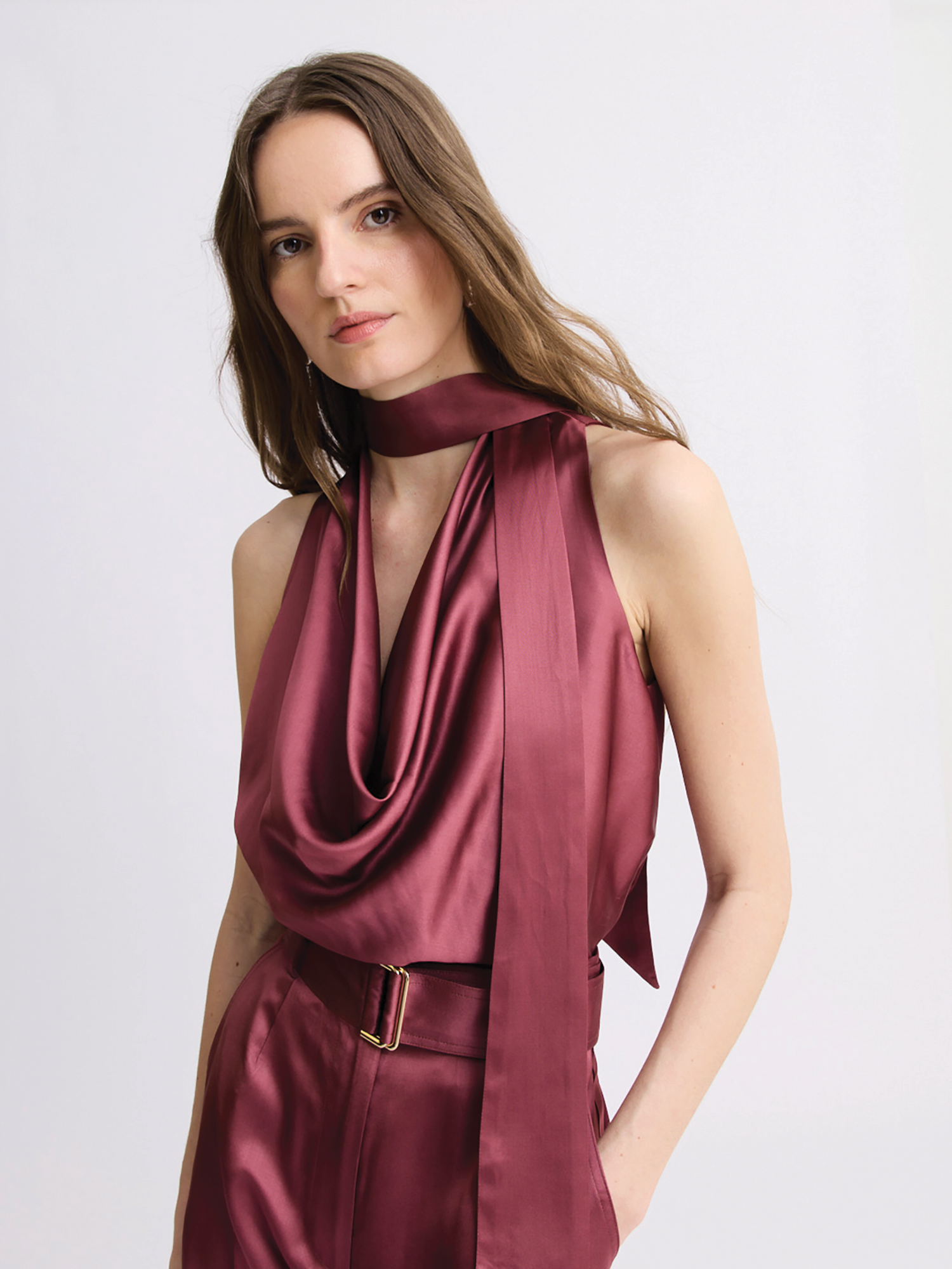 Cowl Scarf Merlot Satin Tank Top
