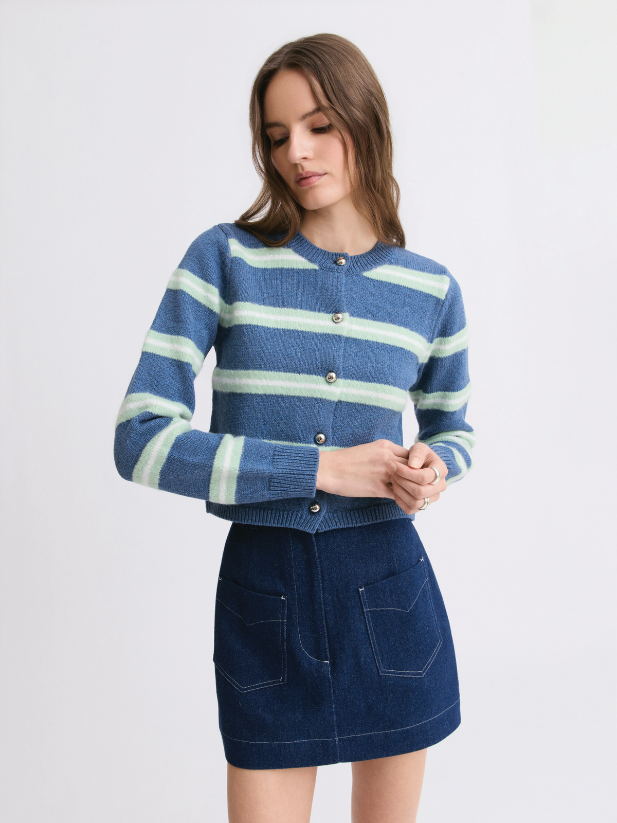 Mohair Striped Blue Cardigan