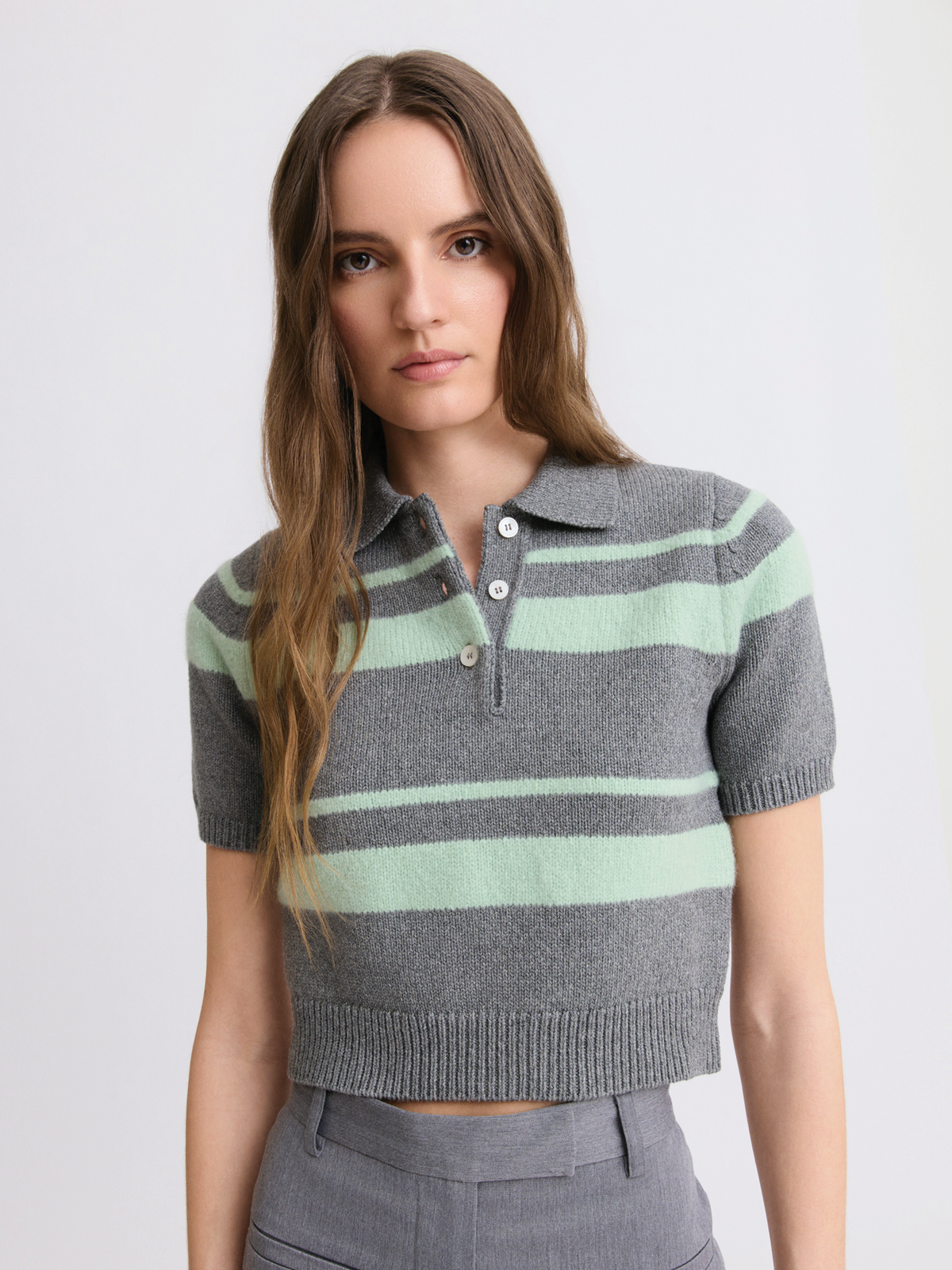 Mohair Striped Charcoal Polo