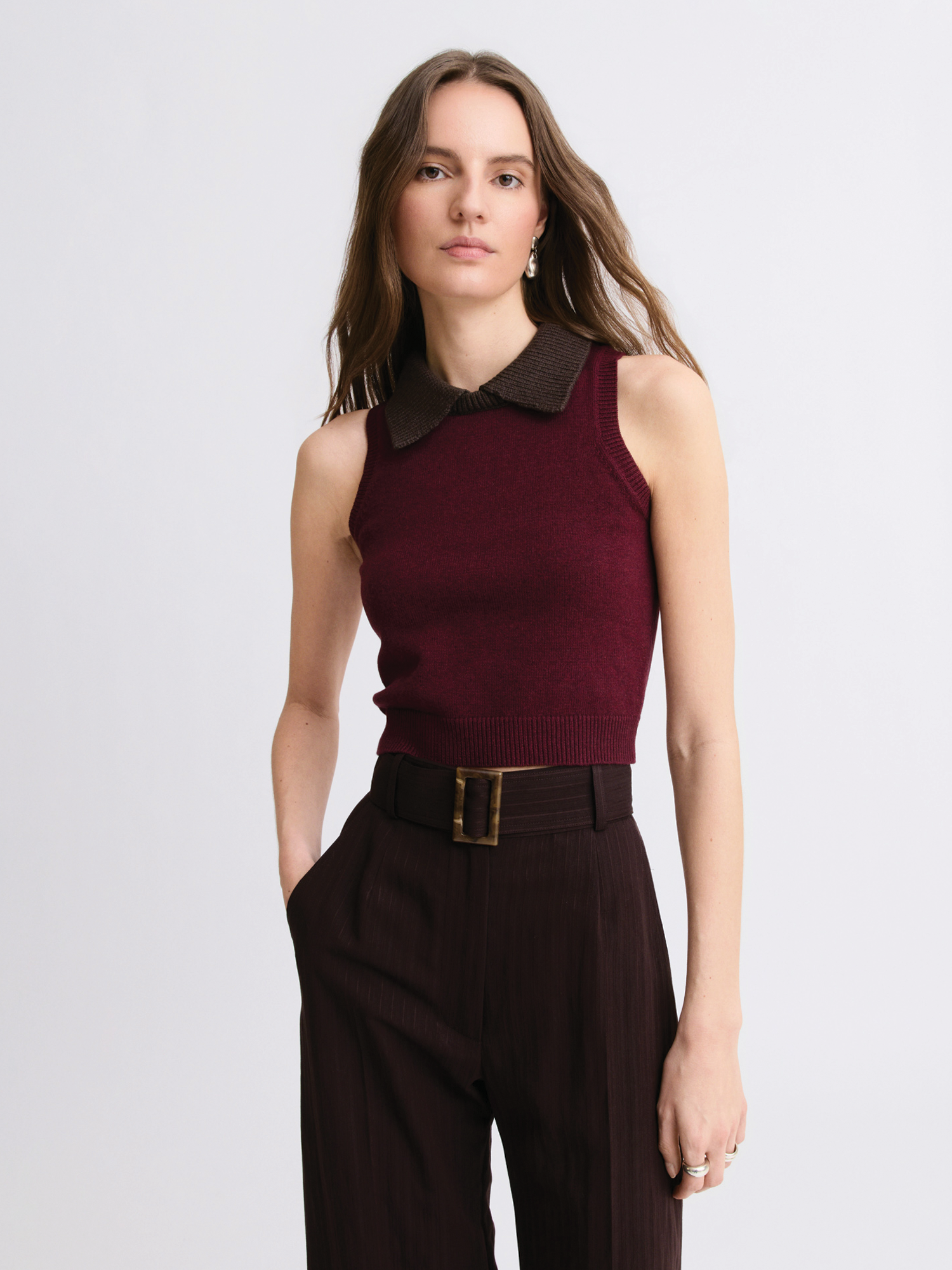 Combo Collar Merlot Cropped Tank Top