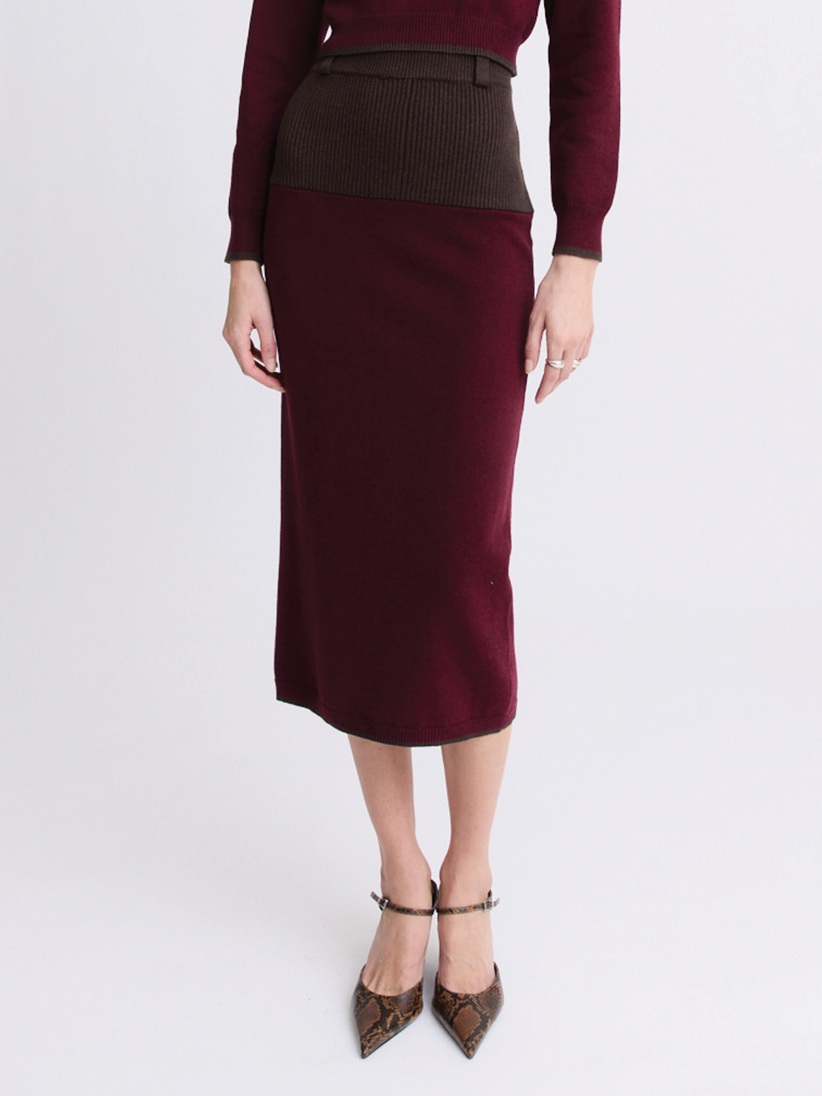 Colorblock Merlot Midi Skirt