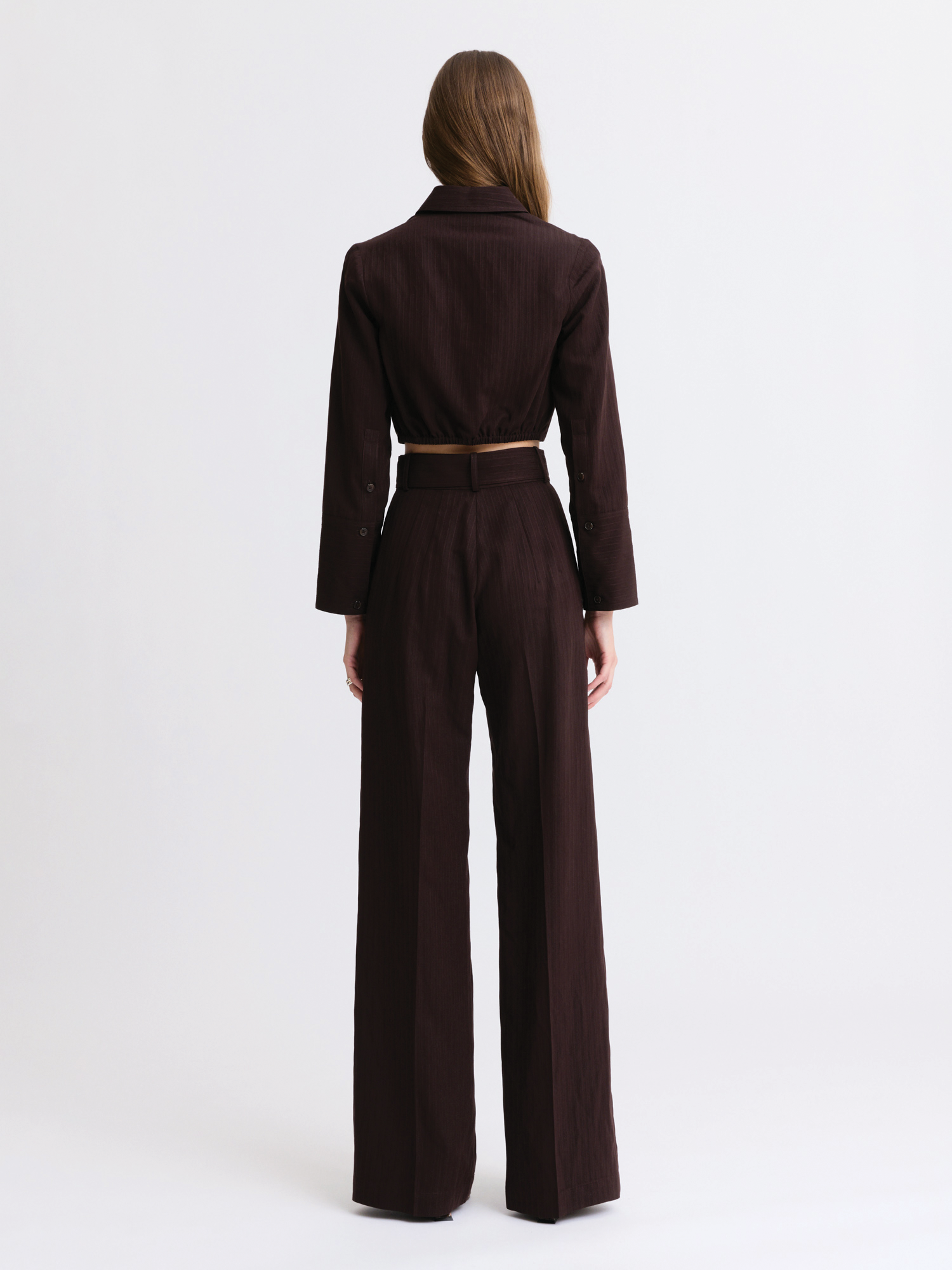 Belted Brown Stripe Wide Leg Trouser
