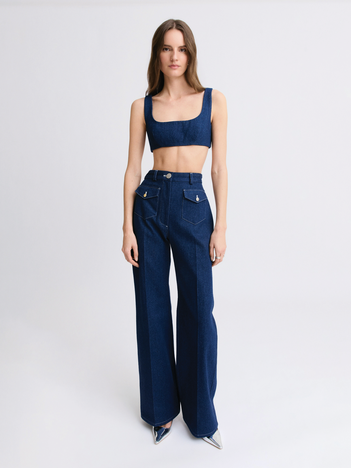 Medium Wash Denim Pocket Wide Leg Pant