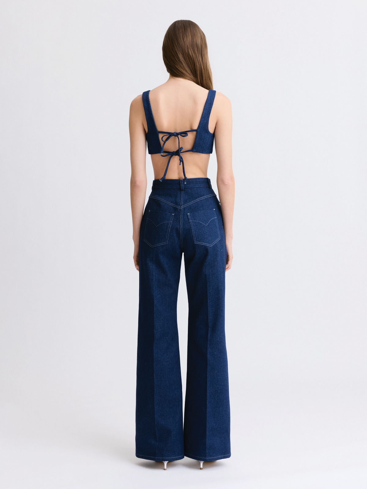 Medium Wash Denim Pocket Wide Leg Pant