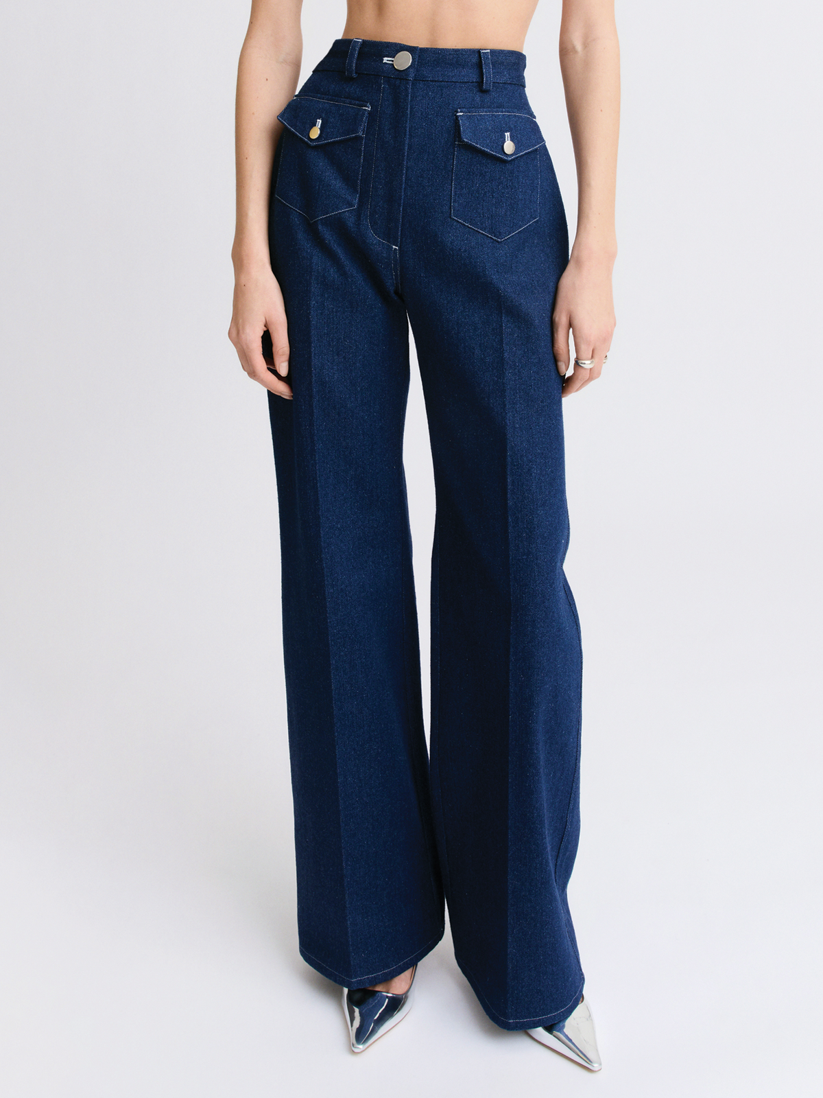 Medium Wash Denim Pocket Wide Leg Pant