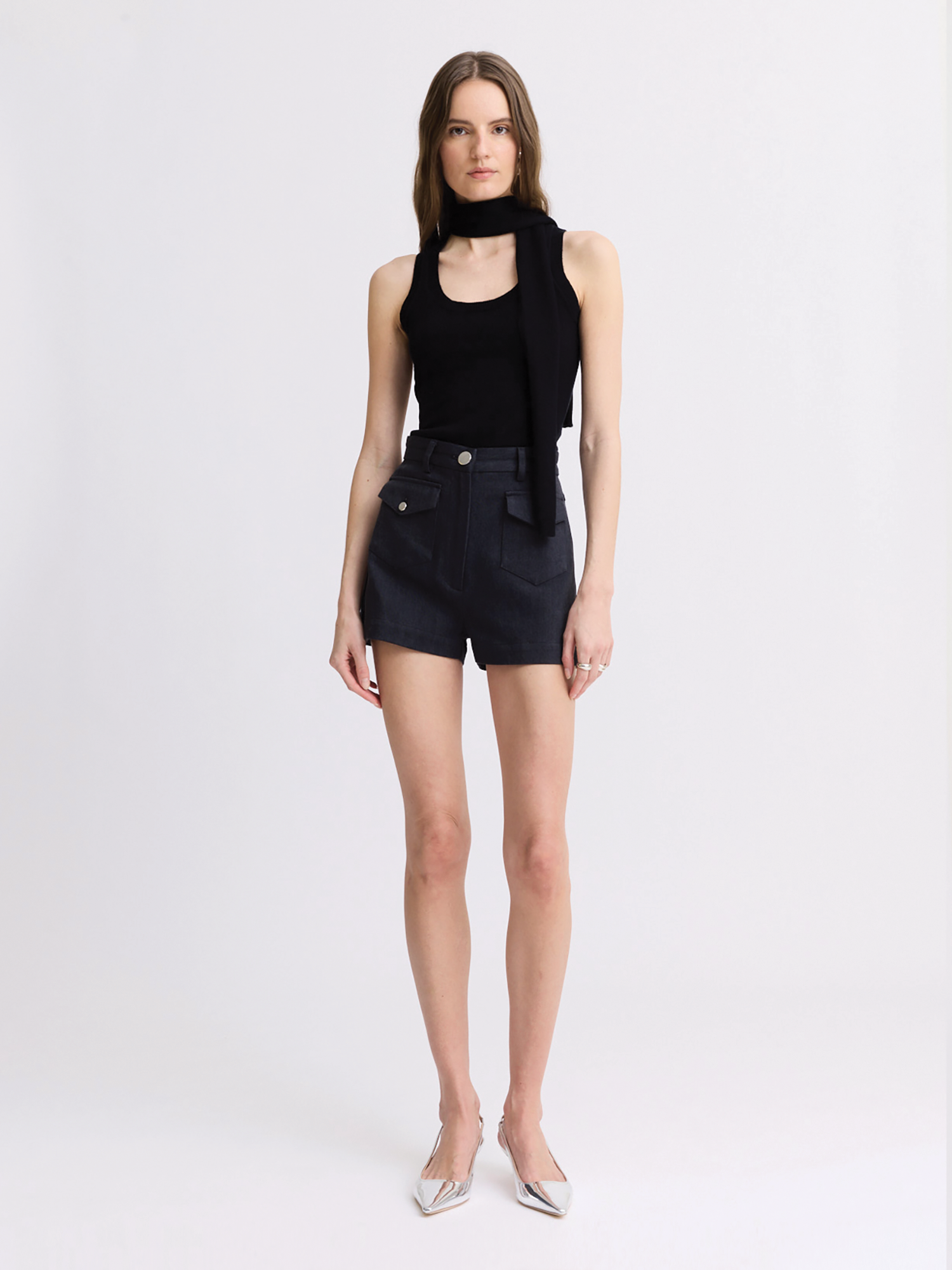 Black Denim Pocket Hot Short