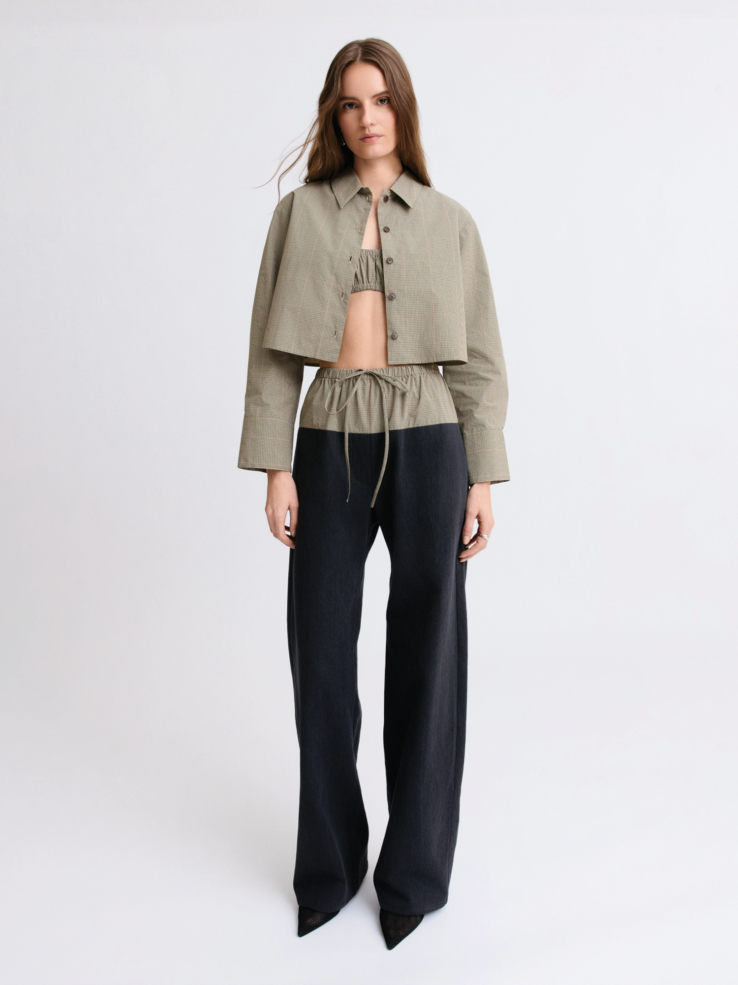 Drawstring Black Denim Combo Pant