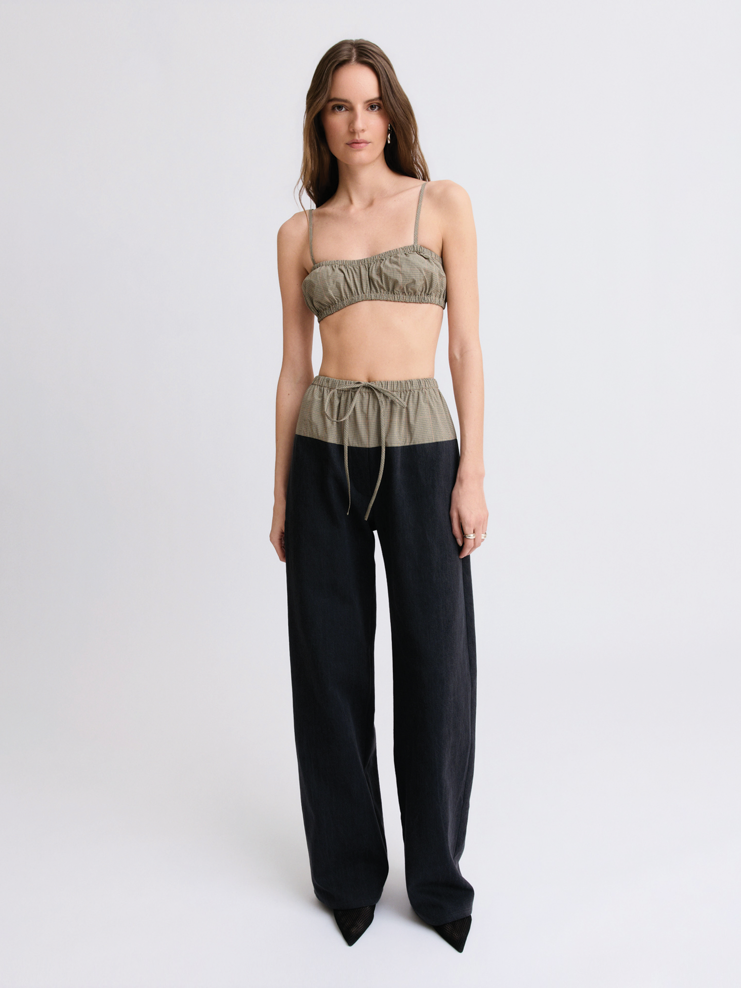 Drawstring Black Denim Combo Pant
