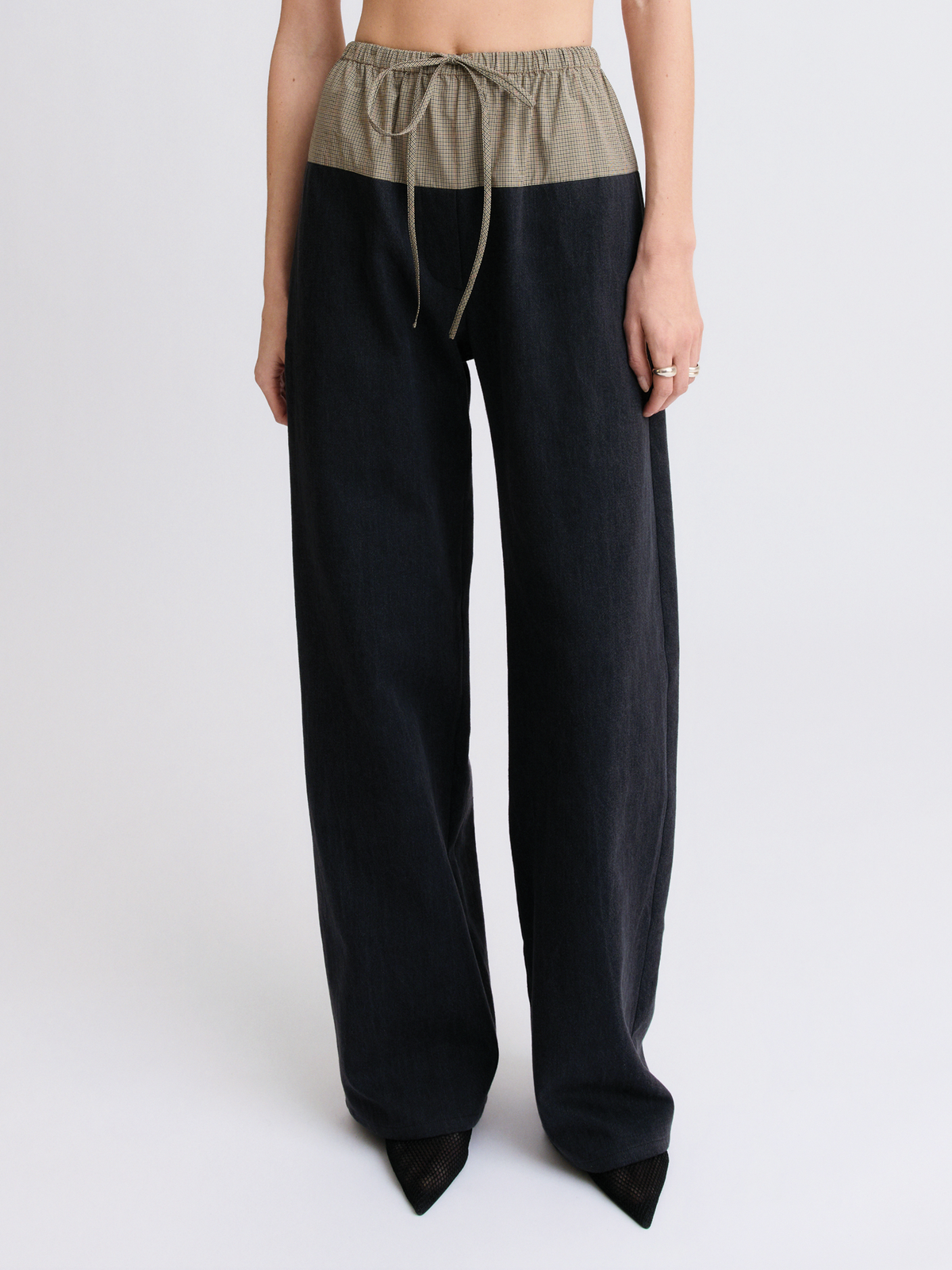 Drawstring Black Denim Combo Pant