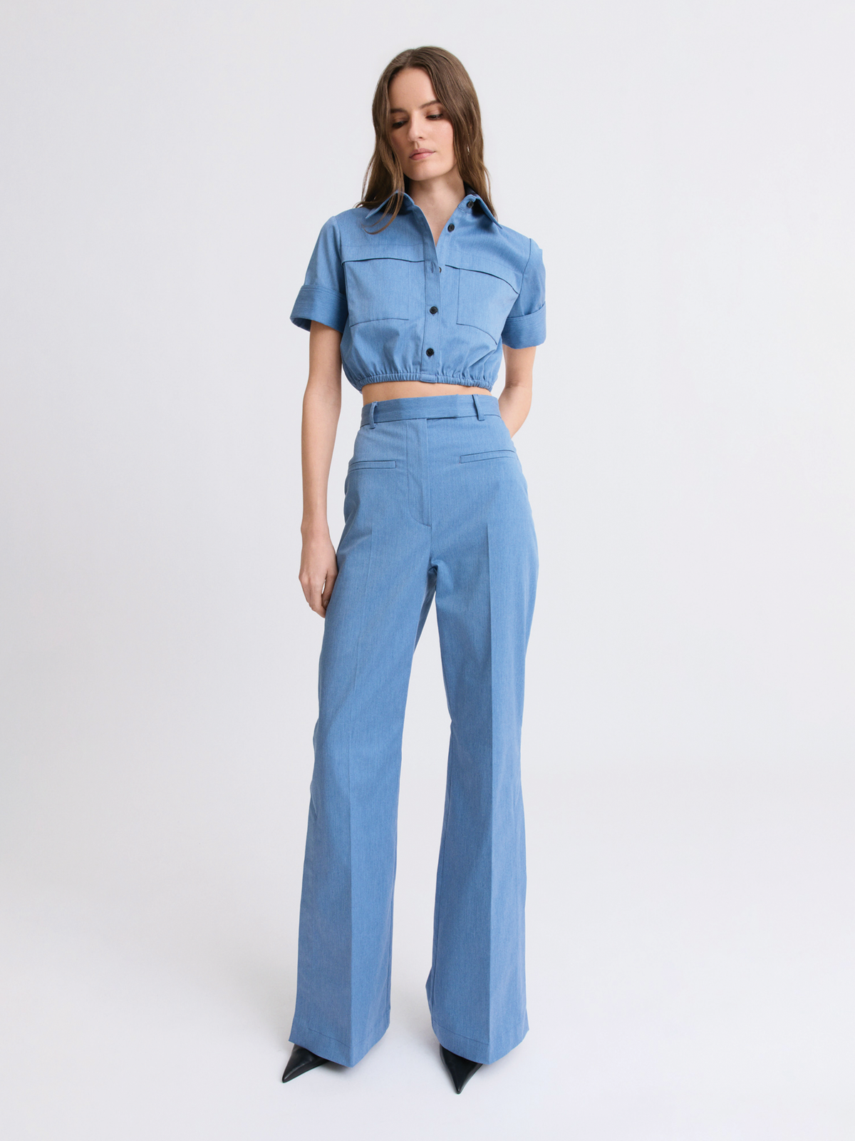 Side Slit Blue Bell Bottom Trouser