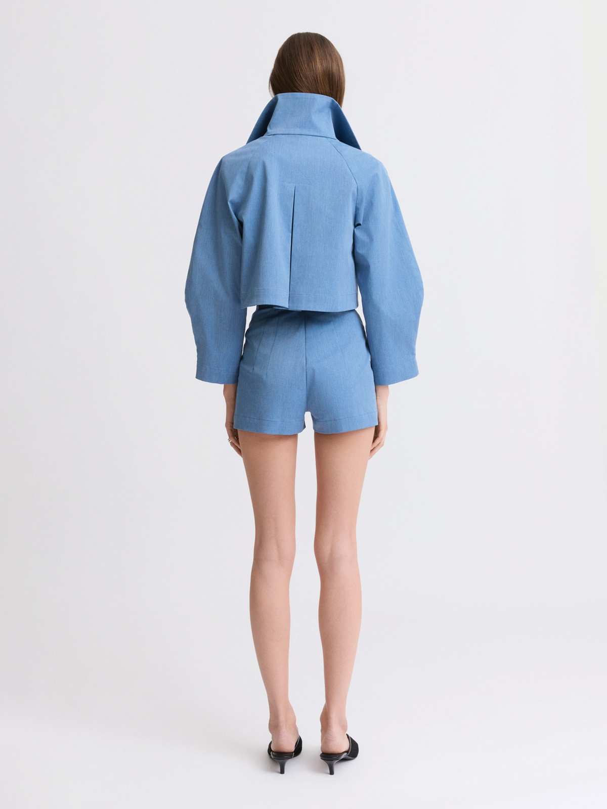 Funnel Neck Blue Swing Jacket