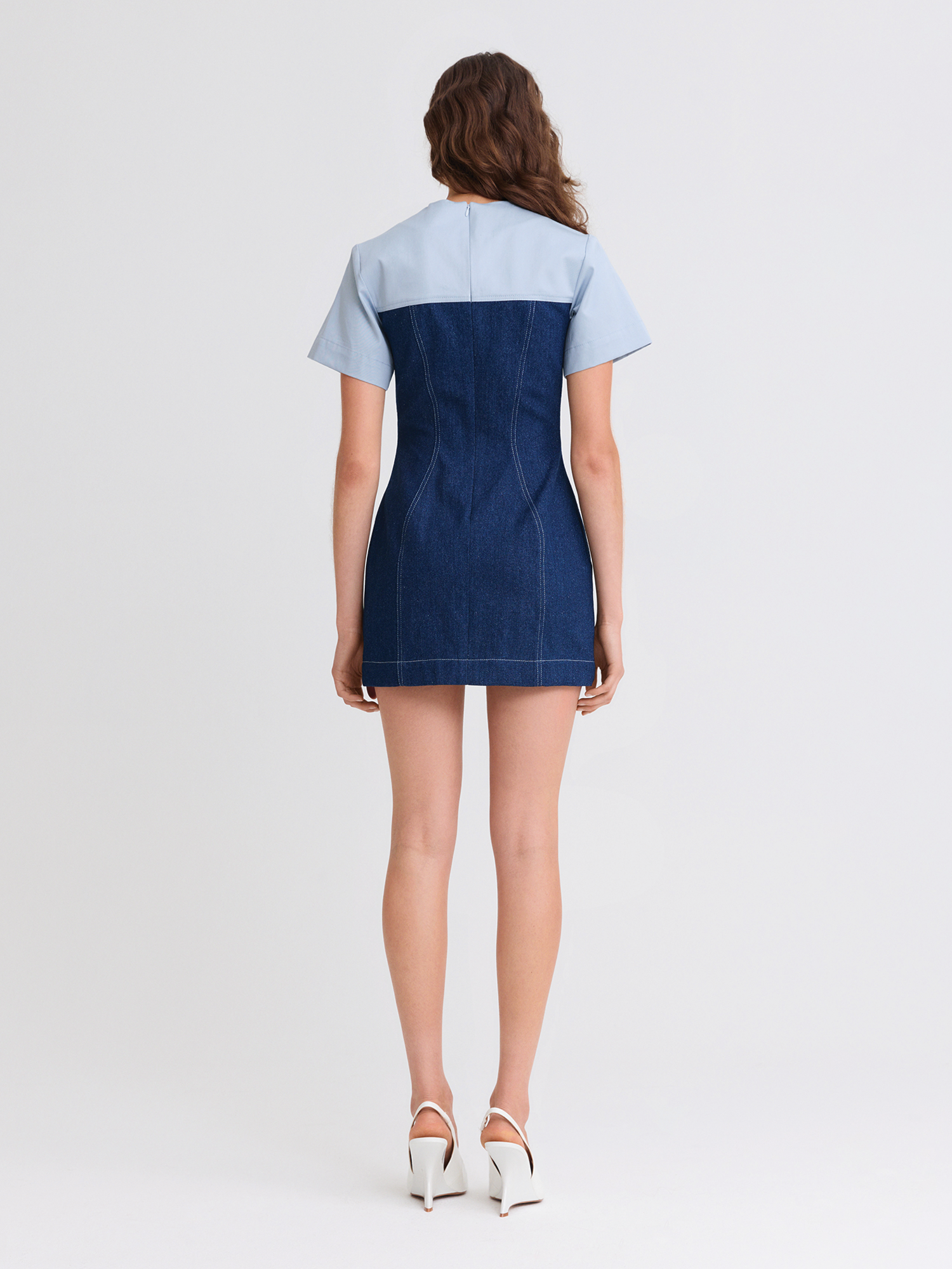 Medium Wash Denim Combo Mini Dress