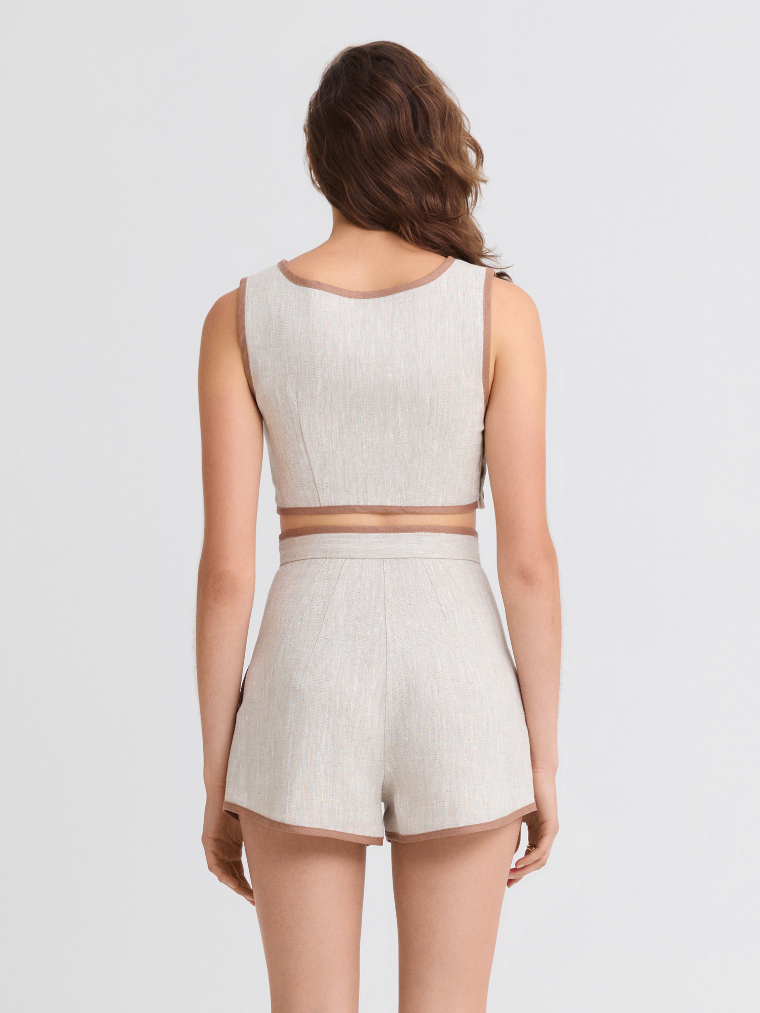 Cutout Oatmeal Linen Crop Top