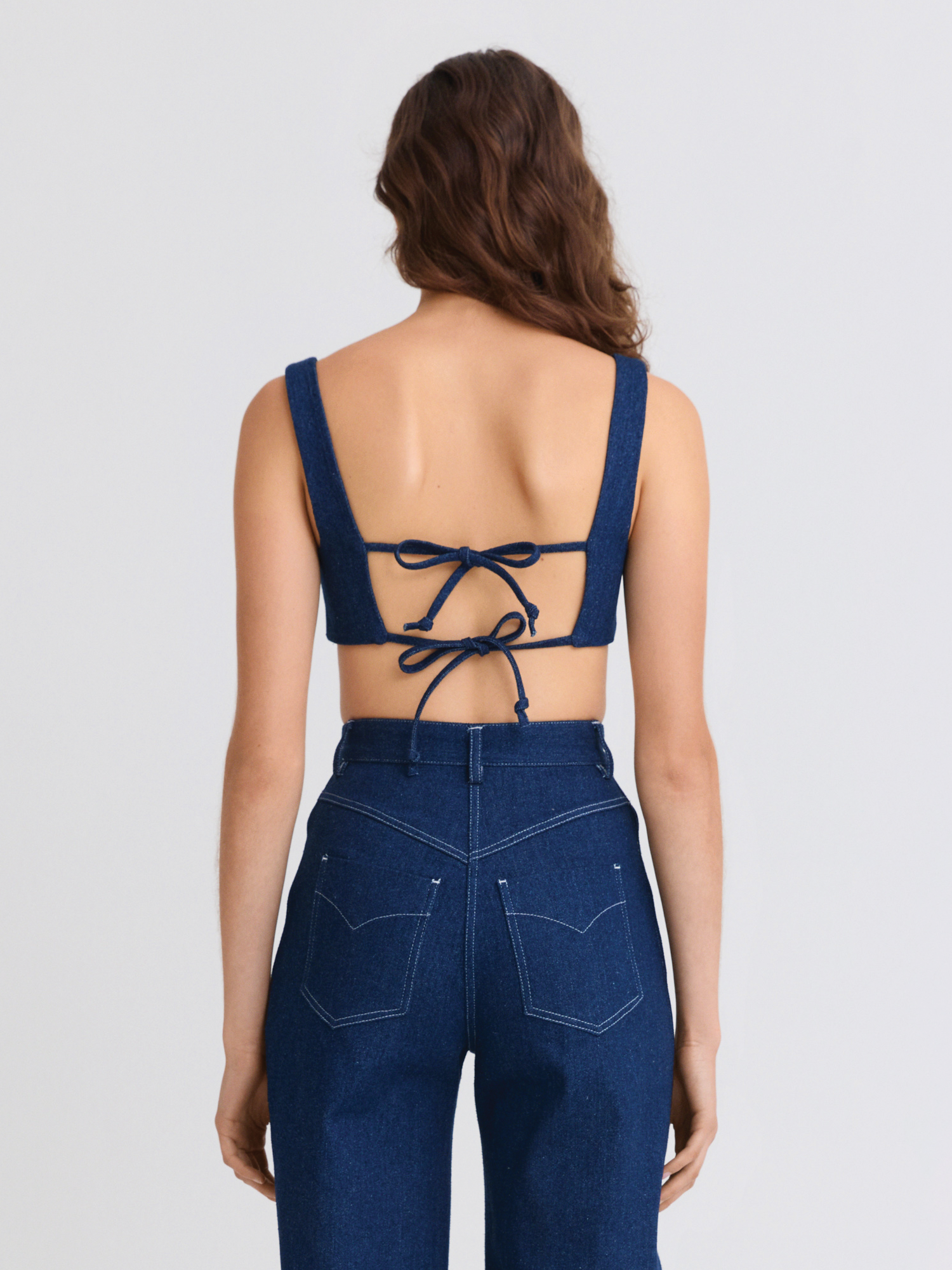 Tie Back Medium Wash Denim Crop Top