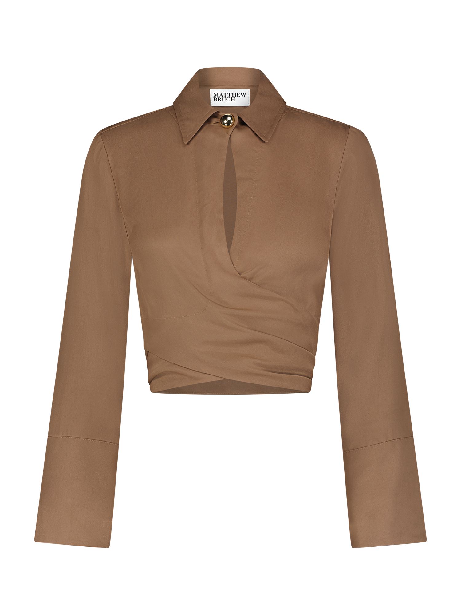 Collared Mocha Lyocell Long Sleeve Wrap Top