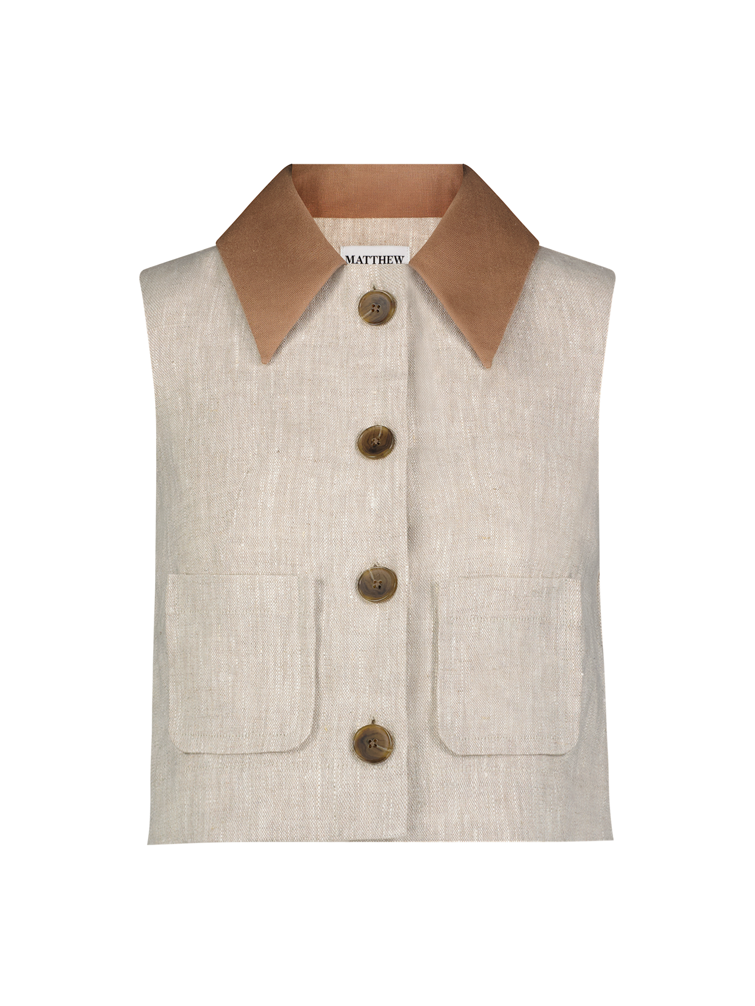 Collared Oatmeal Linen Vest